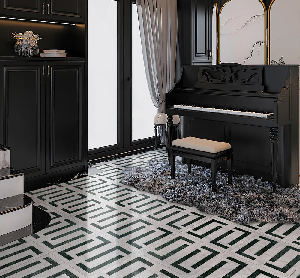 Double L Waterjet Marble Mosaic luxury mixed waterjet marble mosaic for premium UK interiors