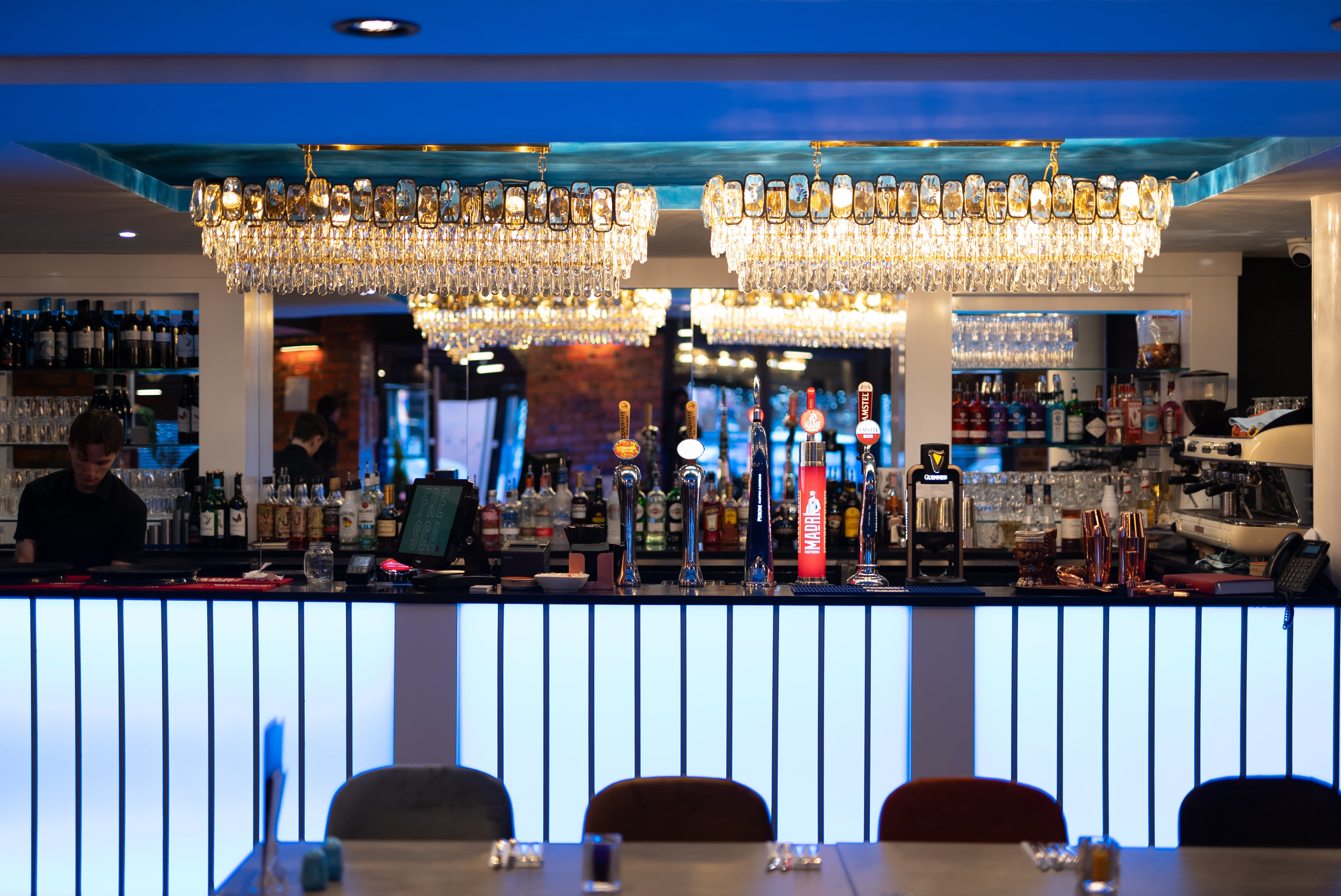 Edmond rectangular crystal chandelier within modern ceiling design