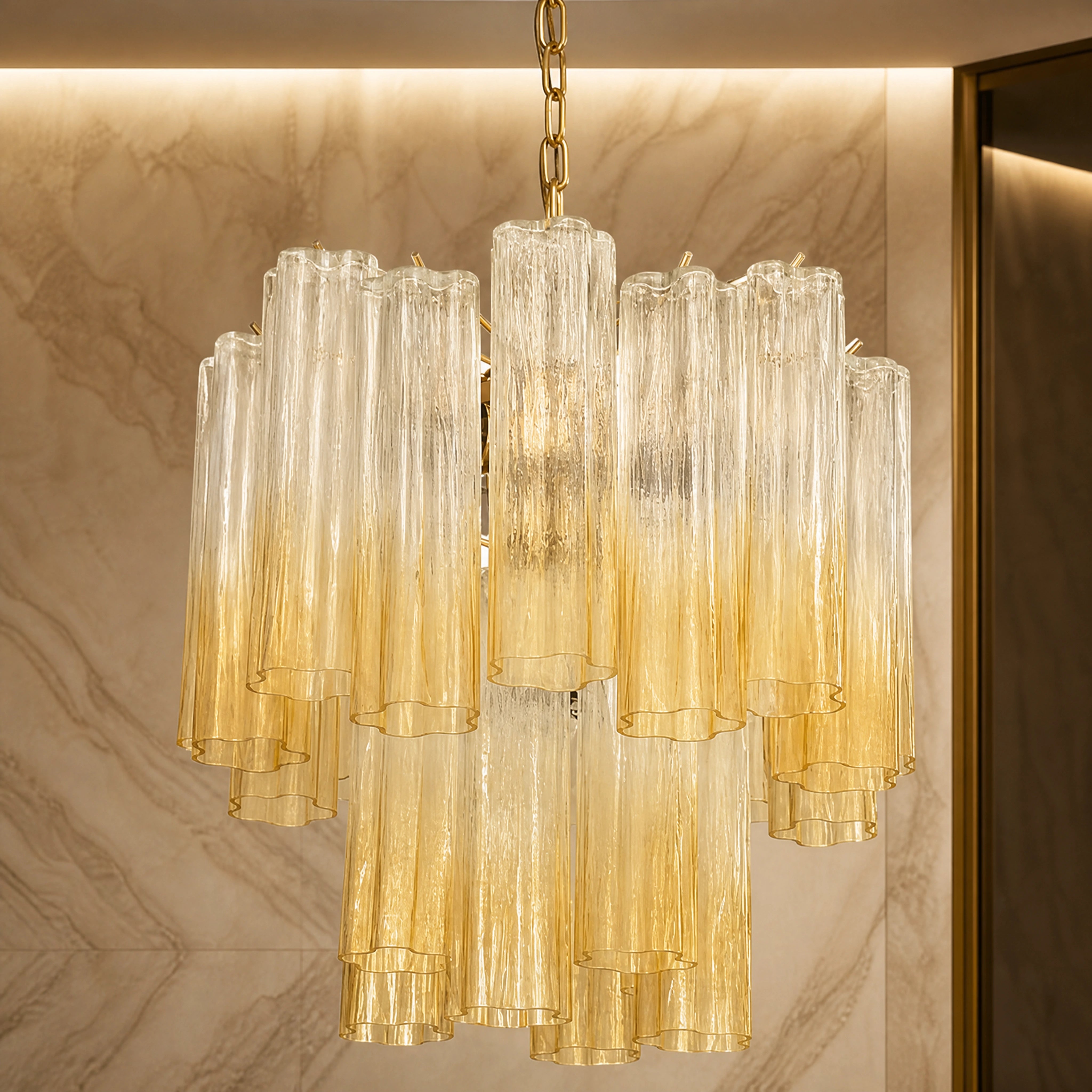 Eleonora Tronchi Murano Glass Circular Chandelier close-up luxury lifestyle hero image by VORELLI