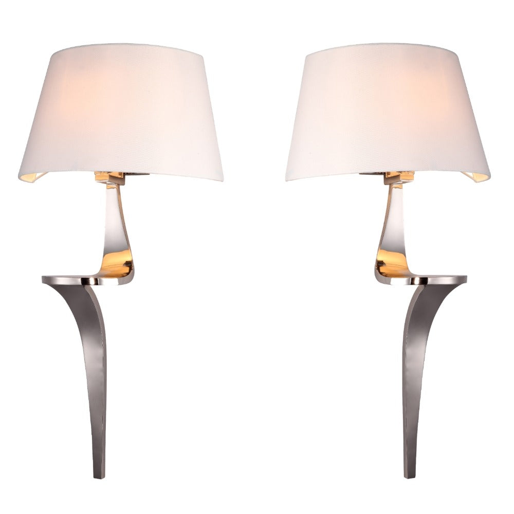 VORELLI® Elvoro polished nickel wall lights pair with cream fabric shades