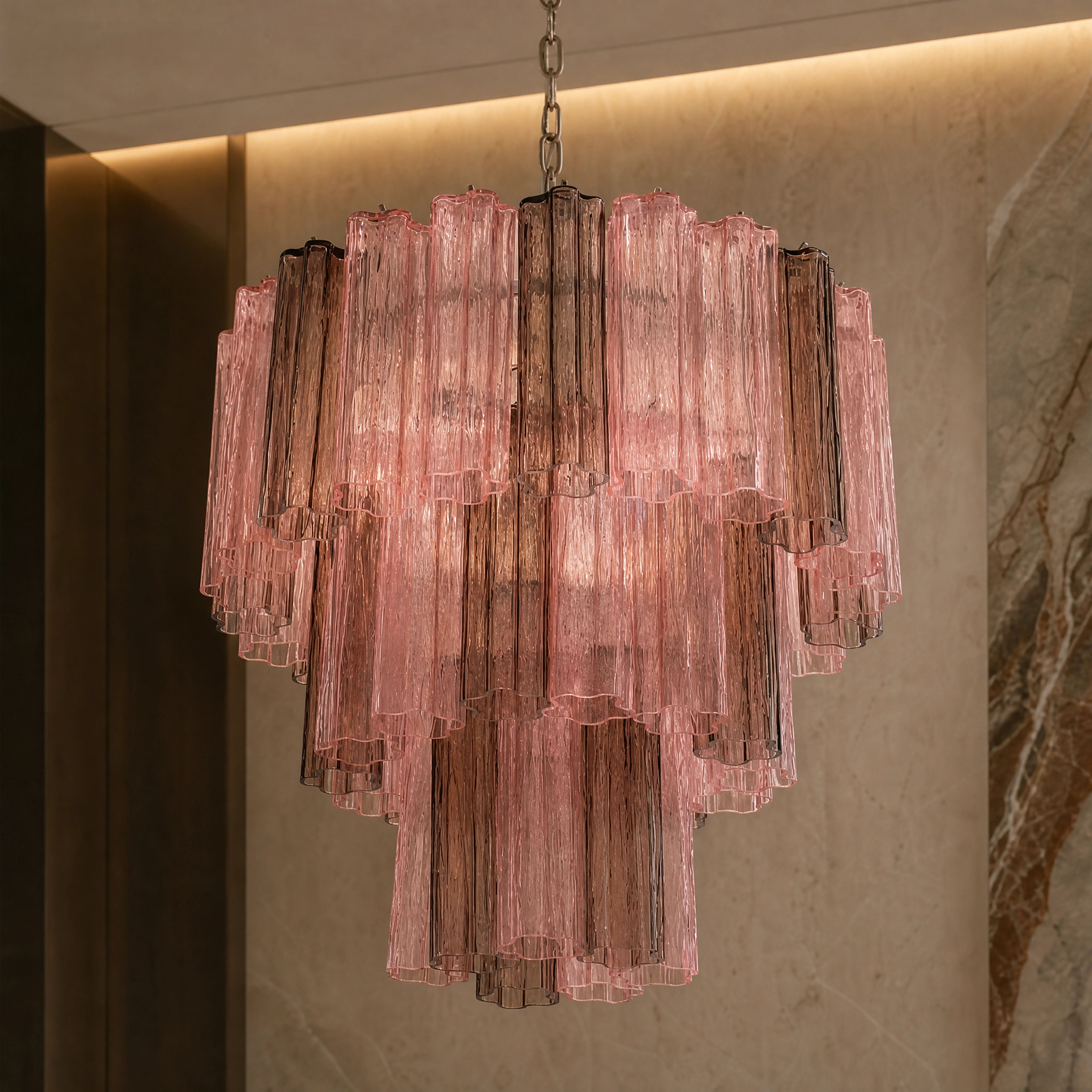 Fiammetta Tronchi Murano Glass Circular Chandelier close-up luxury lifestyle hero image by VORELLI