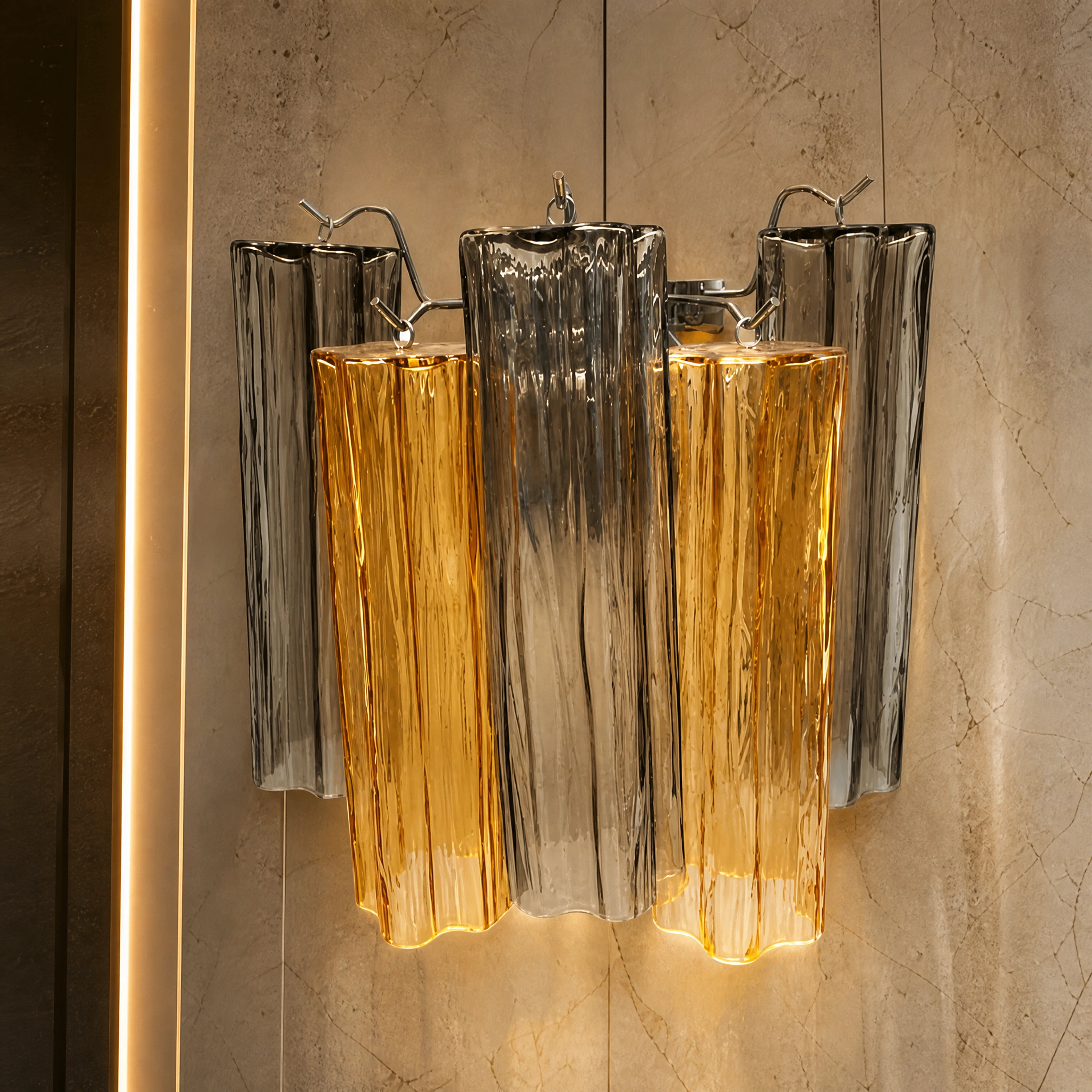 Fiorenza Tronchi Murano Glass Wall Light close-up luxury lifestyle hero image by VORELLI