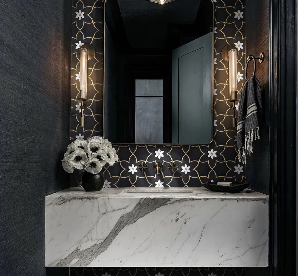 Flower Shape Waterjet Marble Mosaic luxury mixed waterjet marble mosaic for premium UK interiors