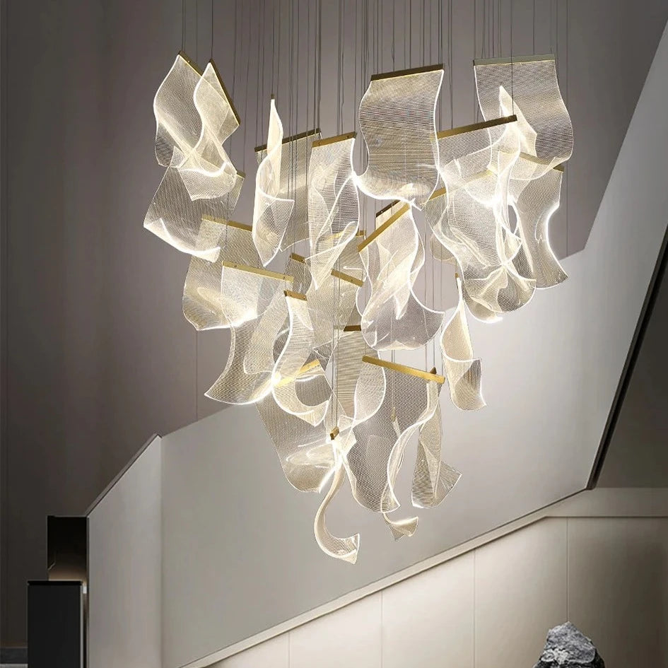 Fluente sculptural pendant chandelier with flowing LED acrylic forms