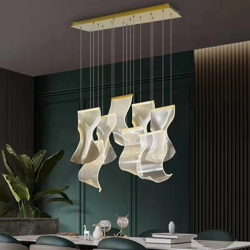 Fluente rectangular chandelier with flowing LED acrylic pendants