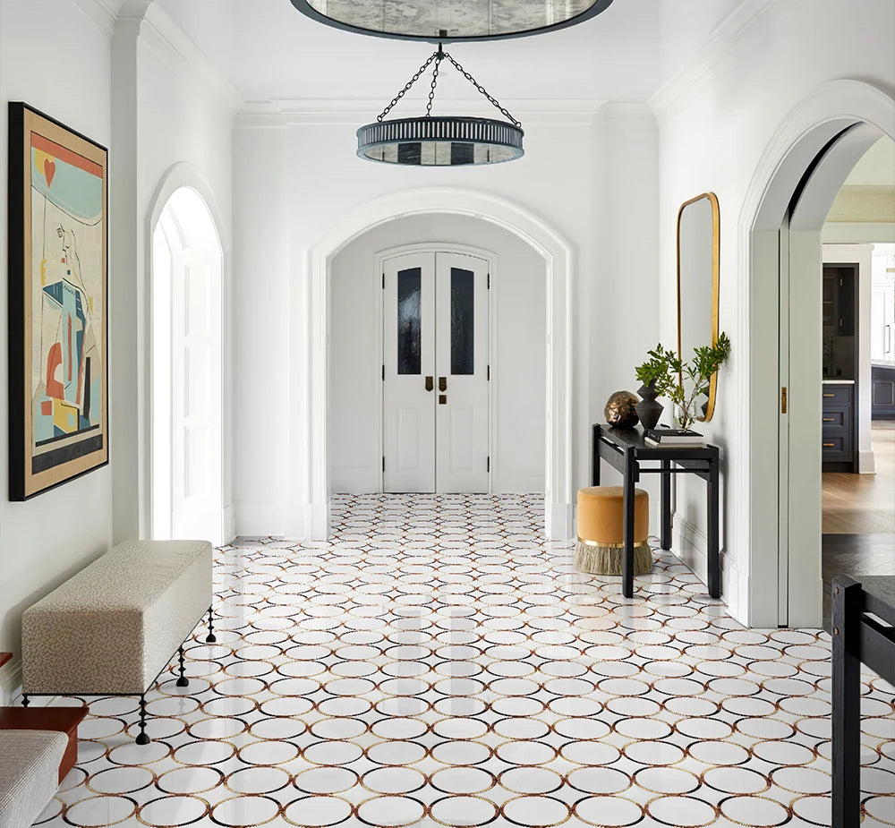 Four Circle Luxury Waterjet Marble Mosaic luxury mixed waterjet marble mosaic for premium UK interiors