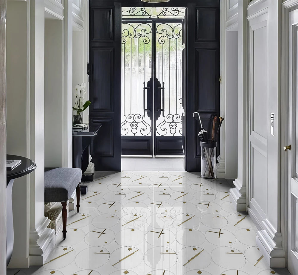 Four Circle Metal Lines Waterjet Marble Mosaic luxury mixed waterjet marble mosaic for premium UK interiors