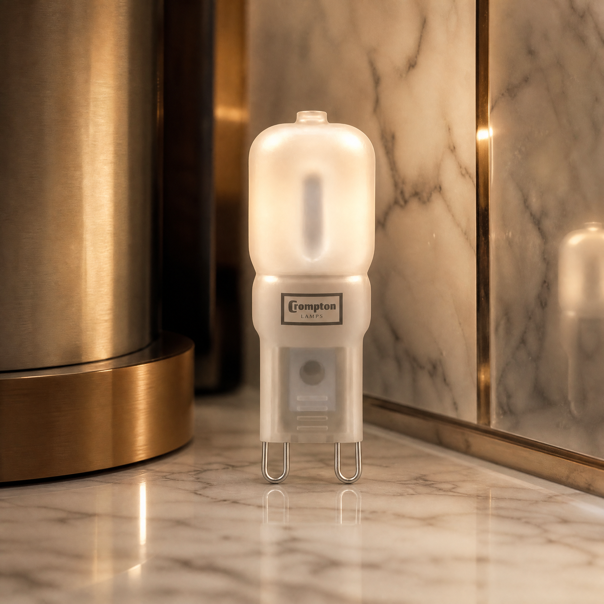 Detailed closeup shot of the compact VORELLI G9 LED non-dimmable 2.5W capsule bulb, showing the pin base design and clear casing.