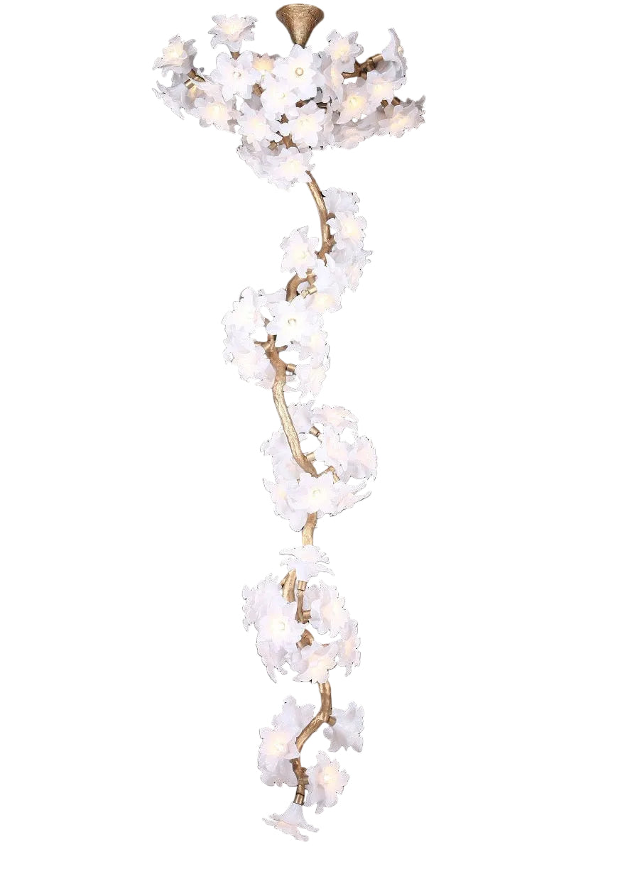 Gardenia Linear Staircase Chandelier by VORELLI® with cascading floral glass design