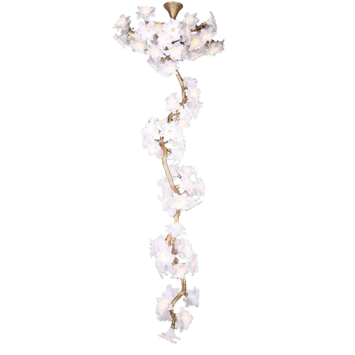 Gardenia Linear Staircase Chandelier by VORELLI® with cascading floral glass design