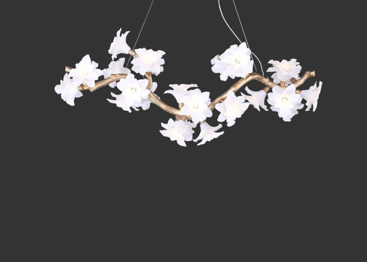 Gardenia Rectangular Chandelier by VORELLI® with sculptural floral glass design