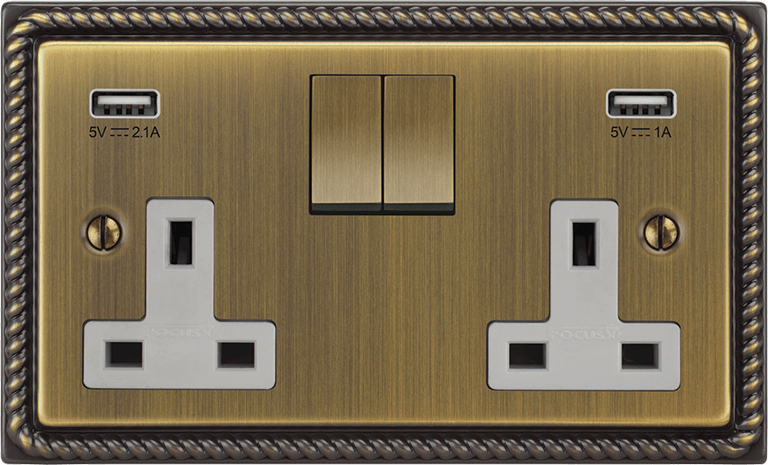 Georgian Double Socket + USB architectural switches view 4