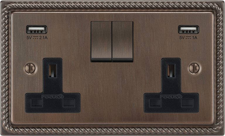 Georgian Double Socket + USB architectural switches view 6
