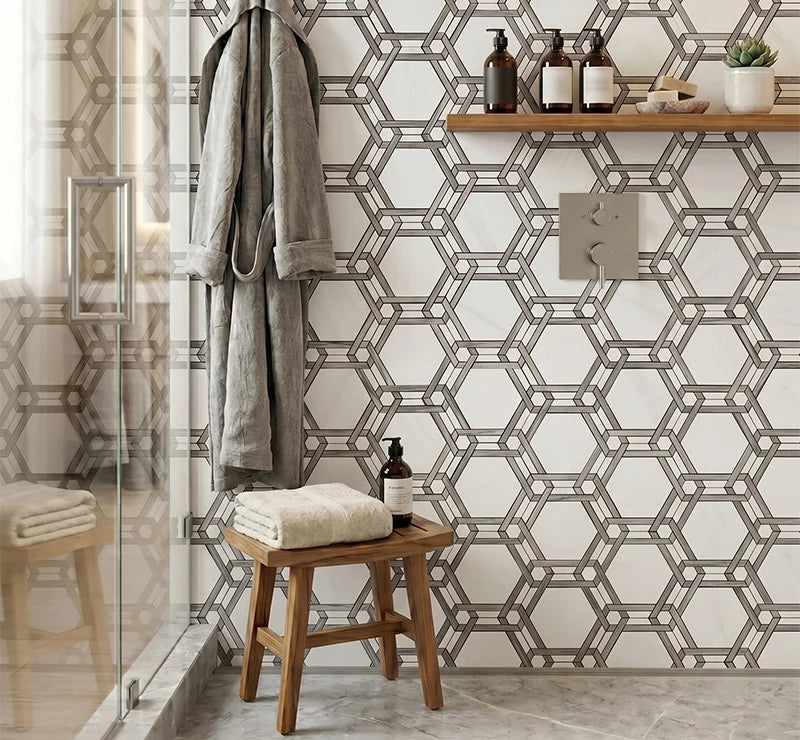 Grey Wood Grain Waterjet Marble Mosaic luxury grey waterjet marble mosaic for premium UK interiors