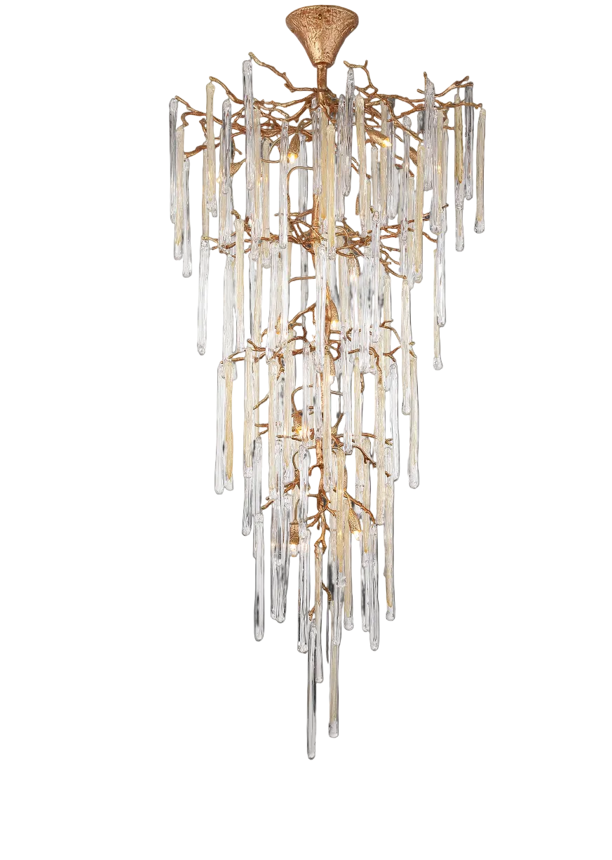VORELLI Icicle Linear Staircase Chandelier with cascading handblown glass icicles