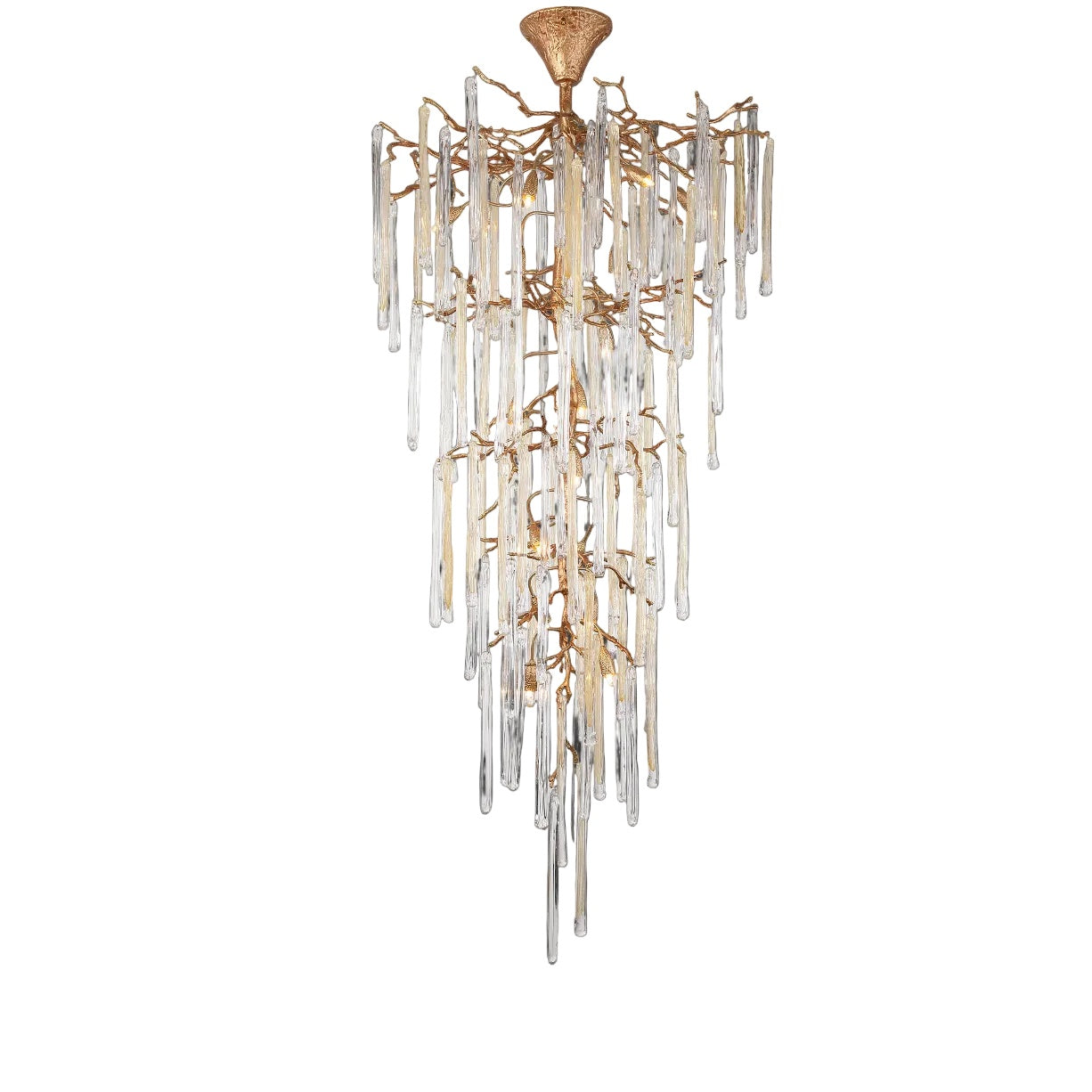 VORELLI Icicle Linear Staircase Chandelier with cascading handblown glass icicles