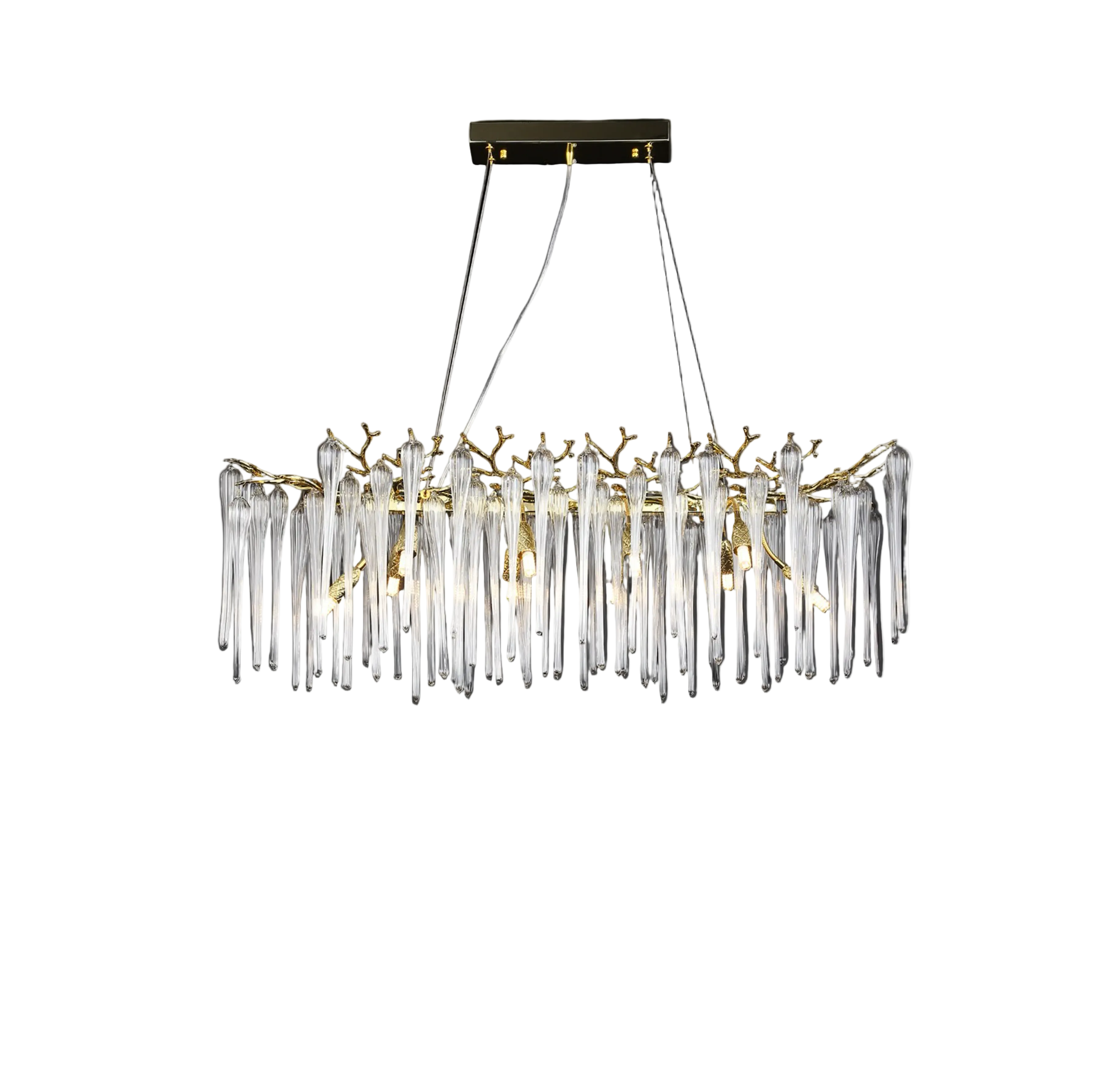 Icicle Rectangular Chandelier III with vertical glass icicles and sculptural frame by VORELLI®