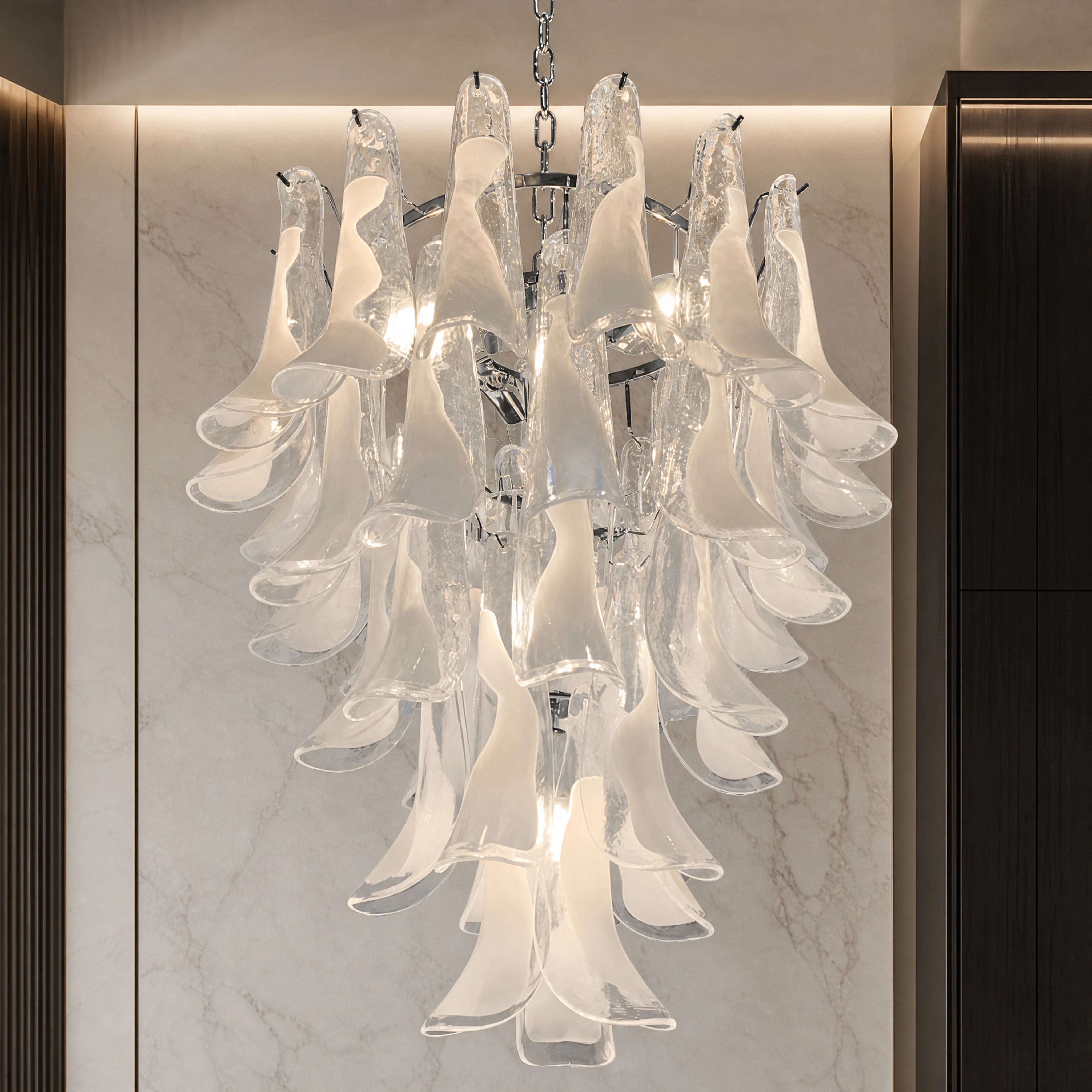 Imola Selle Murano Glass Circular Chandelier close-up luxury lifestyle hero image by VORELLI