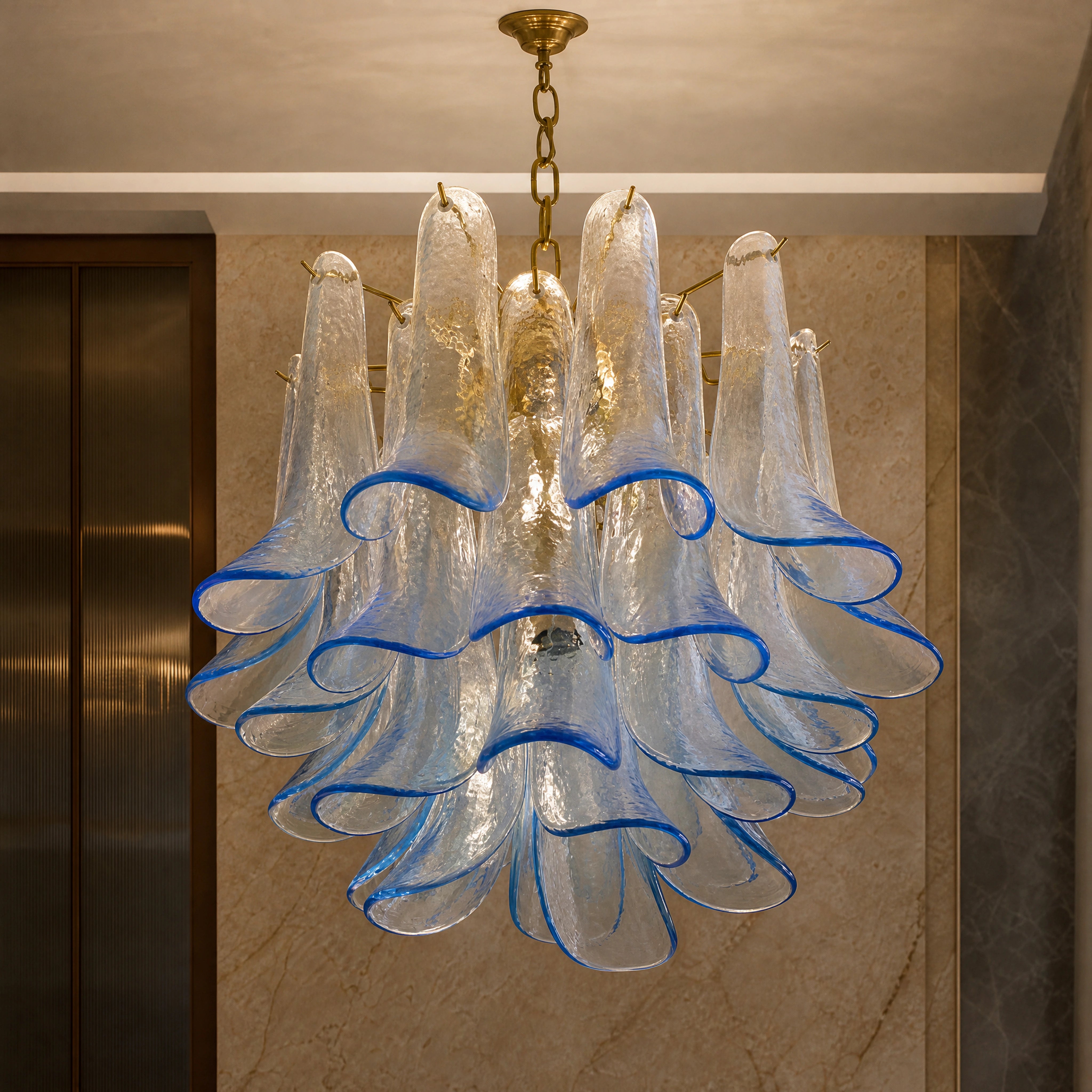 Iseo Selle Murano Glass Circular Chandelier close-up luxury lifestyle hero image by VORELLI