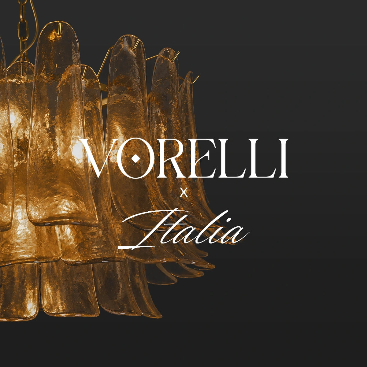 VORELLI® x Italia lighting collection — chandelier with amber-coloured textured glass petals.