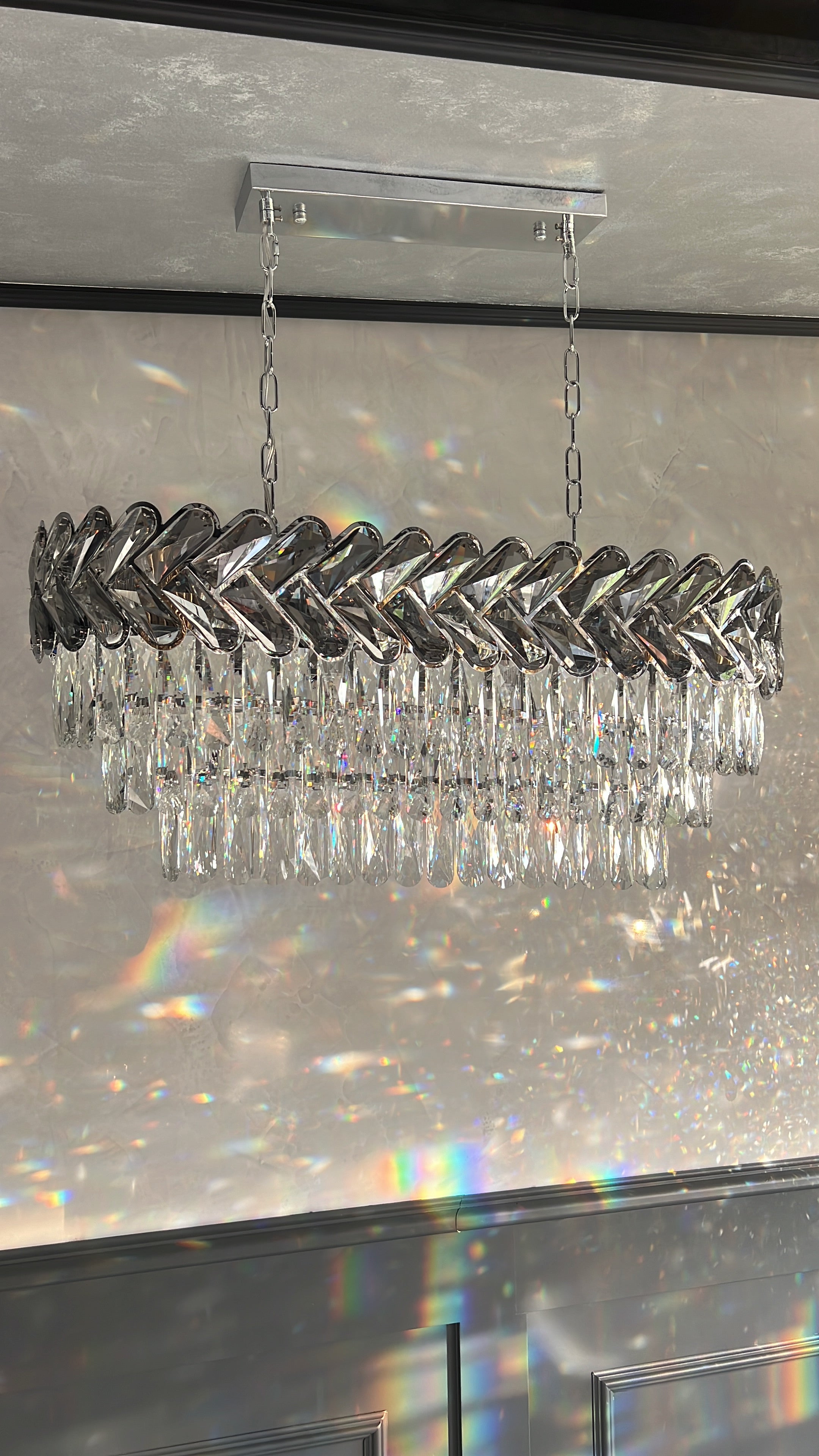 Knightsbridge rectangular crystal ceiling chandelier creating statement luxury lighting