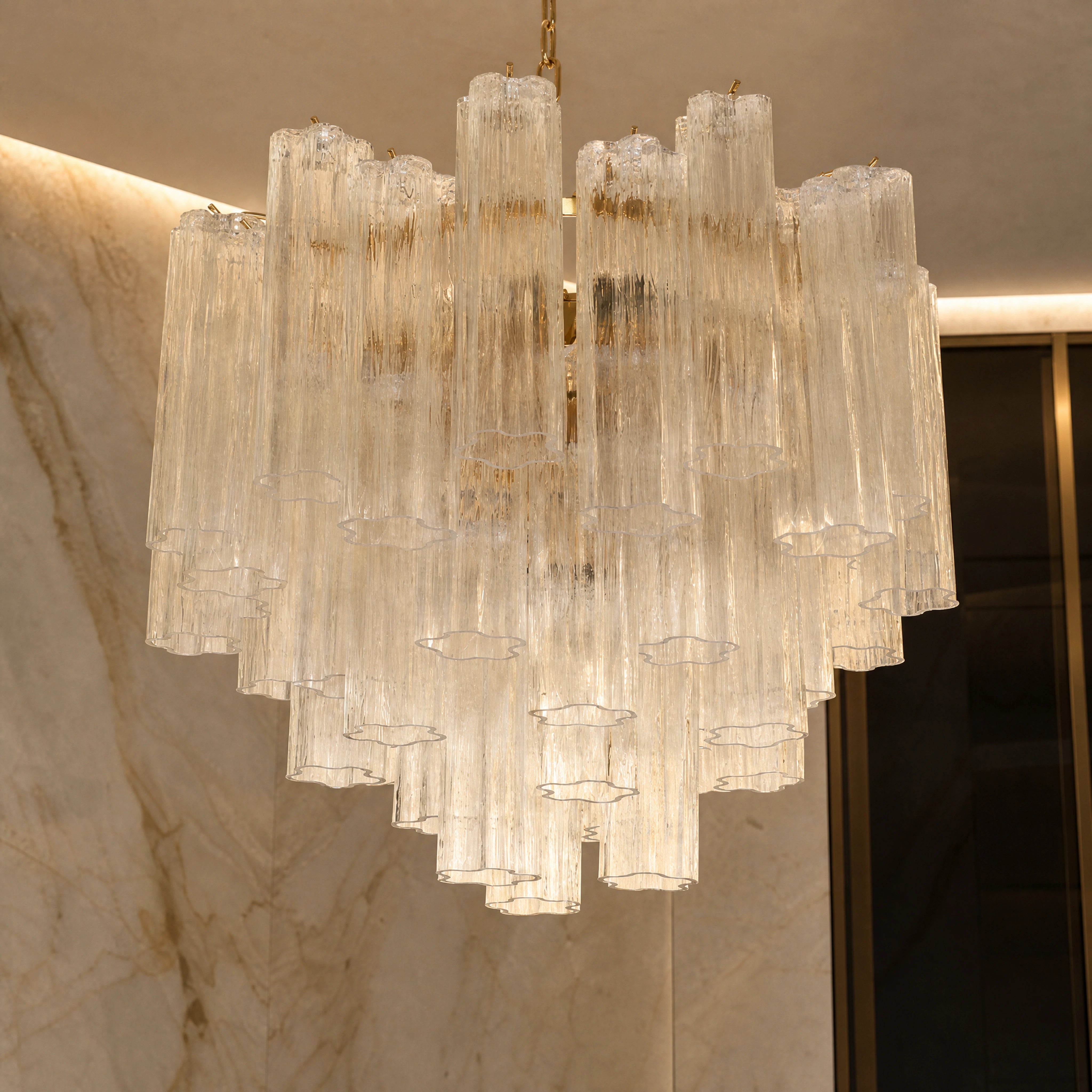 Letizia Tronchi Murano Glass Circular Chandelier close-up luxury lifestyle hero image by VORELLI