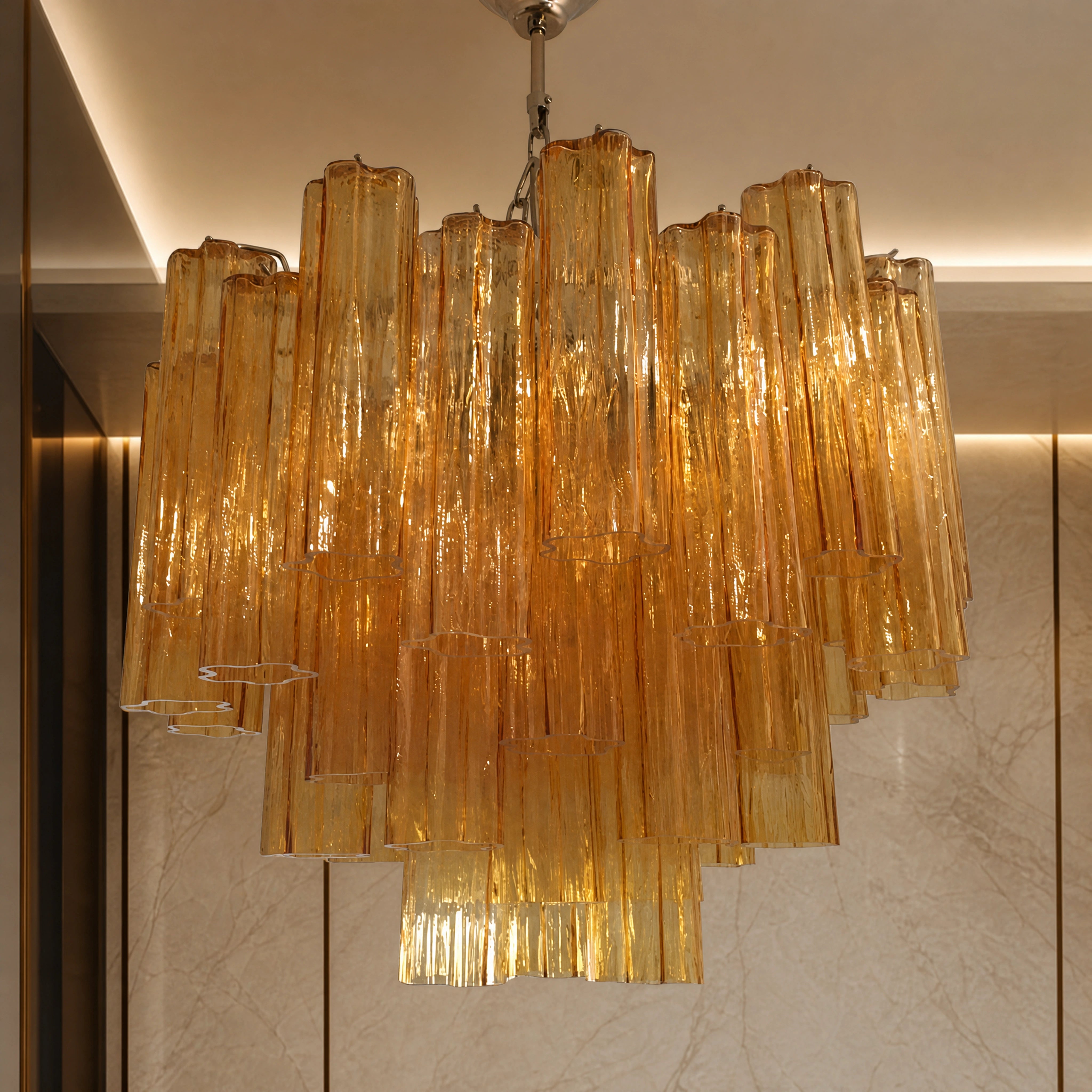 Liana Tronchi Murano Glass Circular Chandelier close-up luxury lifestyle hero image by VORELLI