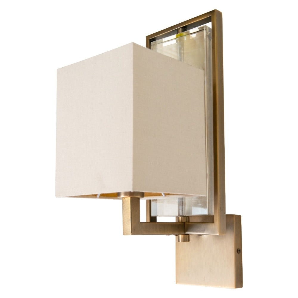 VORELLI® Lioren antique brass wall light with crystal accents and fabric shade