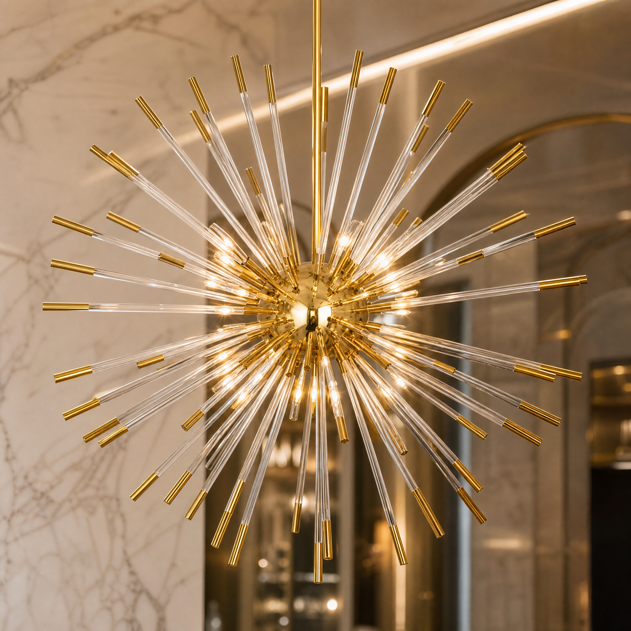 A detailed closeup of the VORELLI Livadia pendant light, showcasing its unique, quirky spiky sphere form and high-quality artistic craftsmanship.
