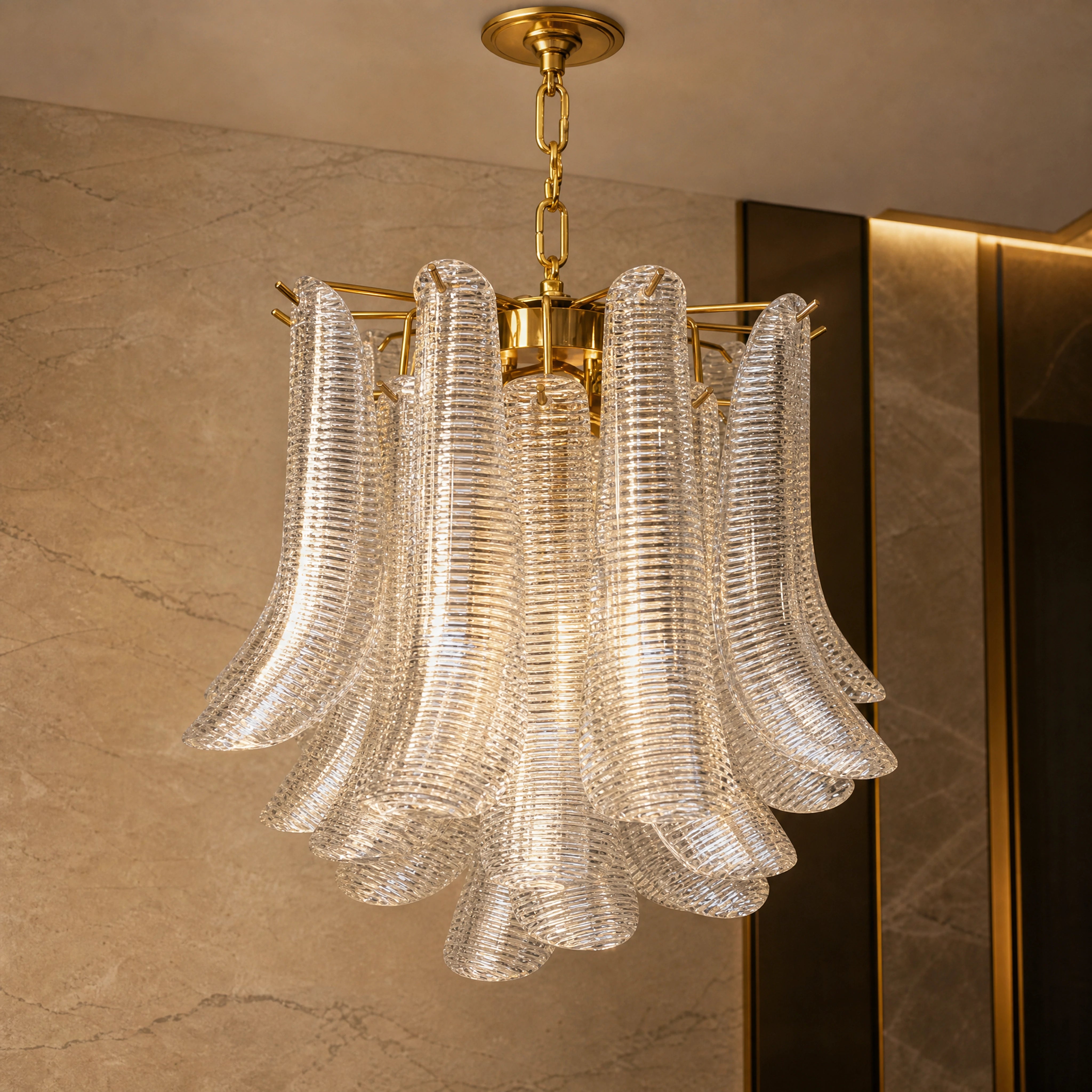 Lucca Selle Murano Glass Circular Chandelier close-up luxury lifestyle hero image by VORELLI