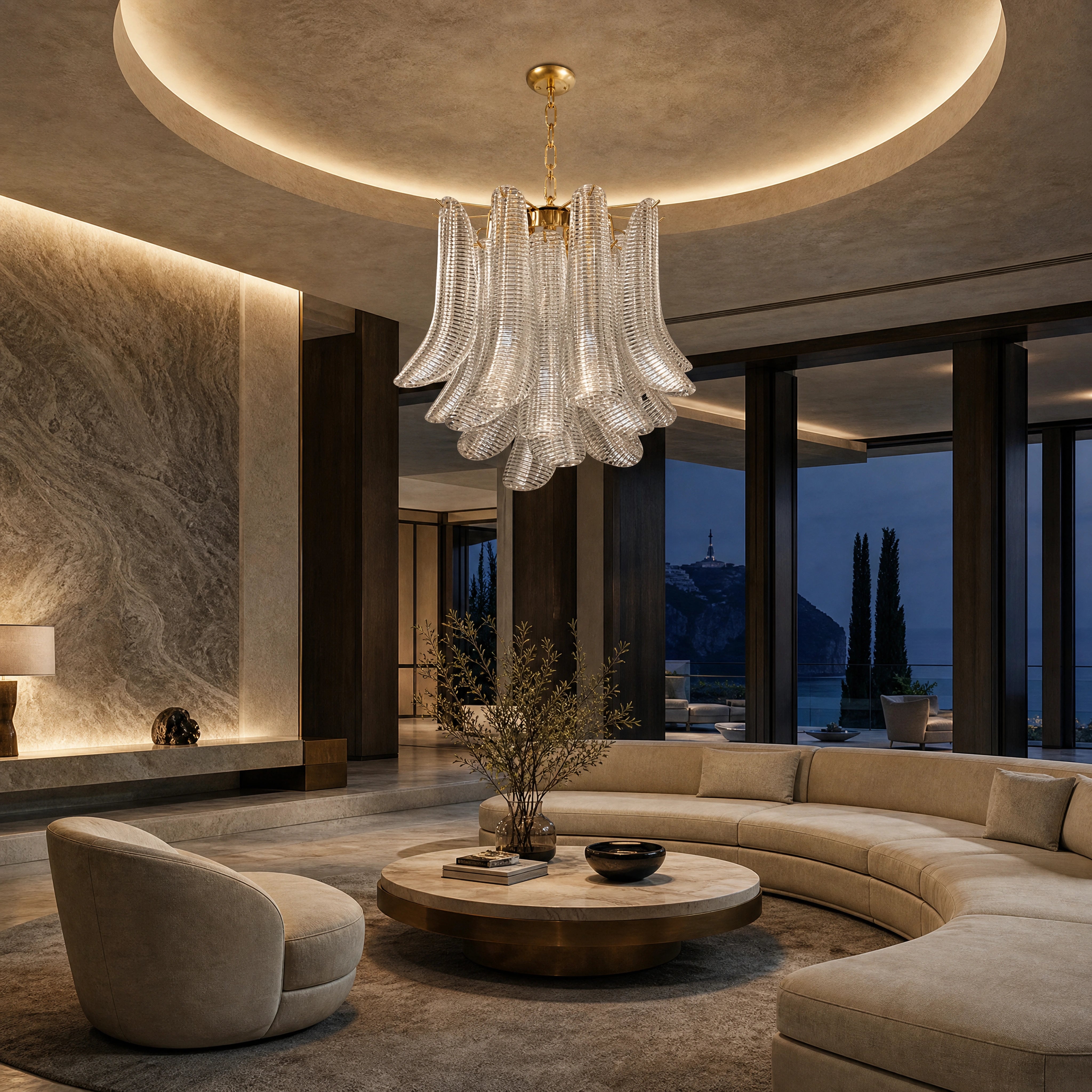 Lucca Selle Murano Glass Circular Chandelier UHNW private residence luxury lifestyle image by VORELLI