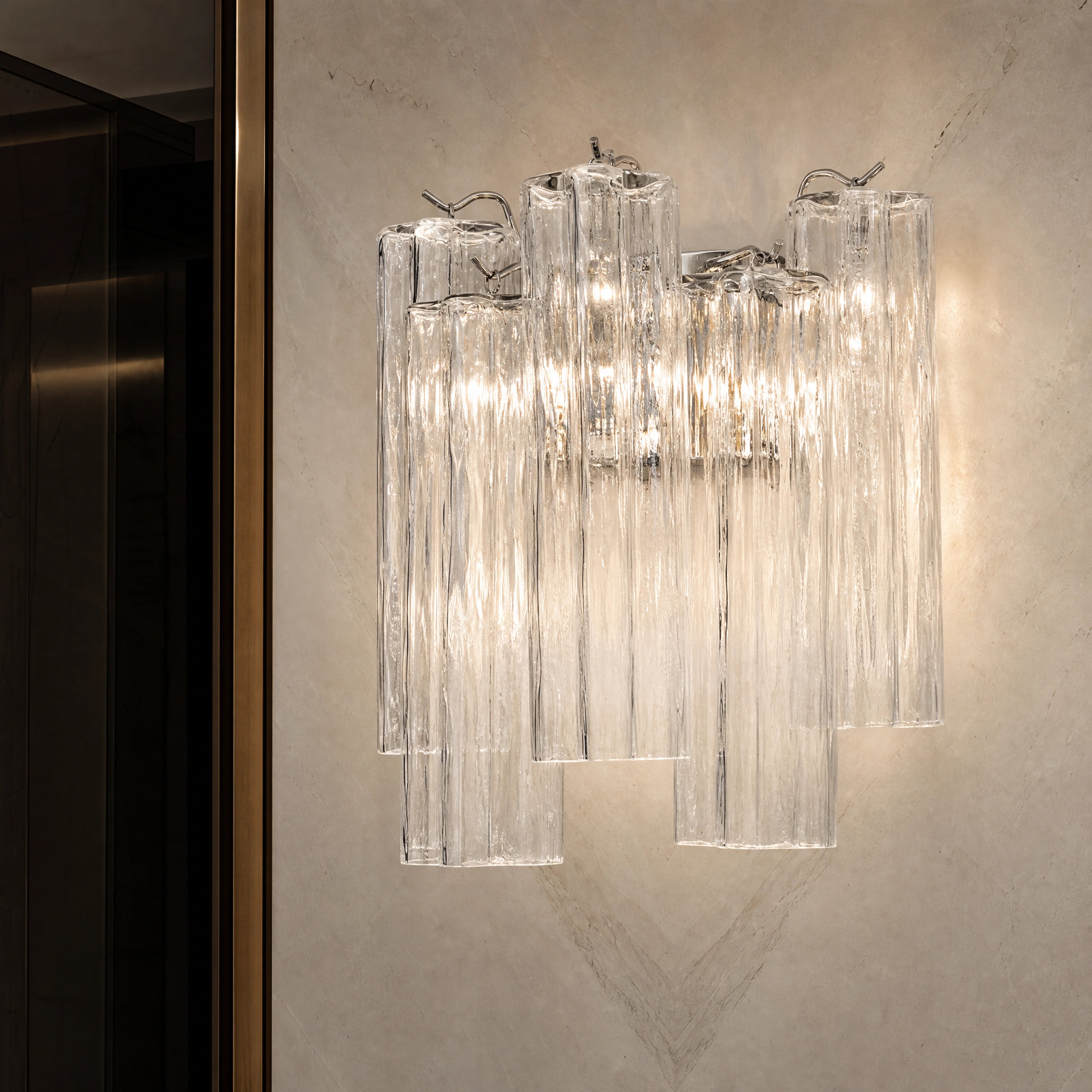 Galatea Tronchi Murano Glass Wall Light close-up luxury lifestyle hero image by VORELLI