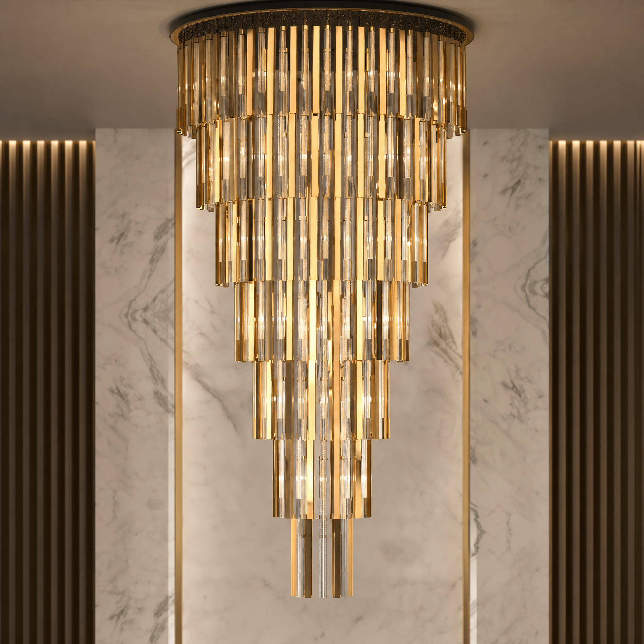 Blaze Luxury Pendant Staircase Chandelier close-up craftsmanship detail image by VORELLI