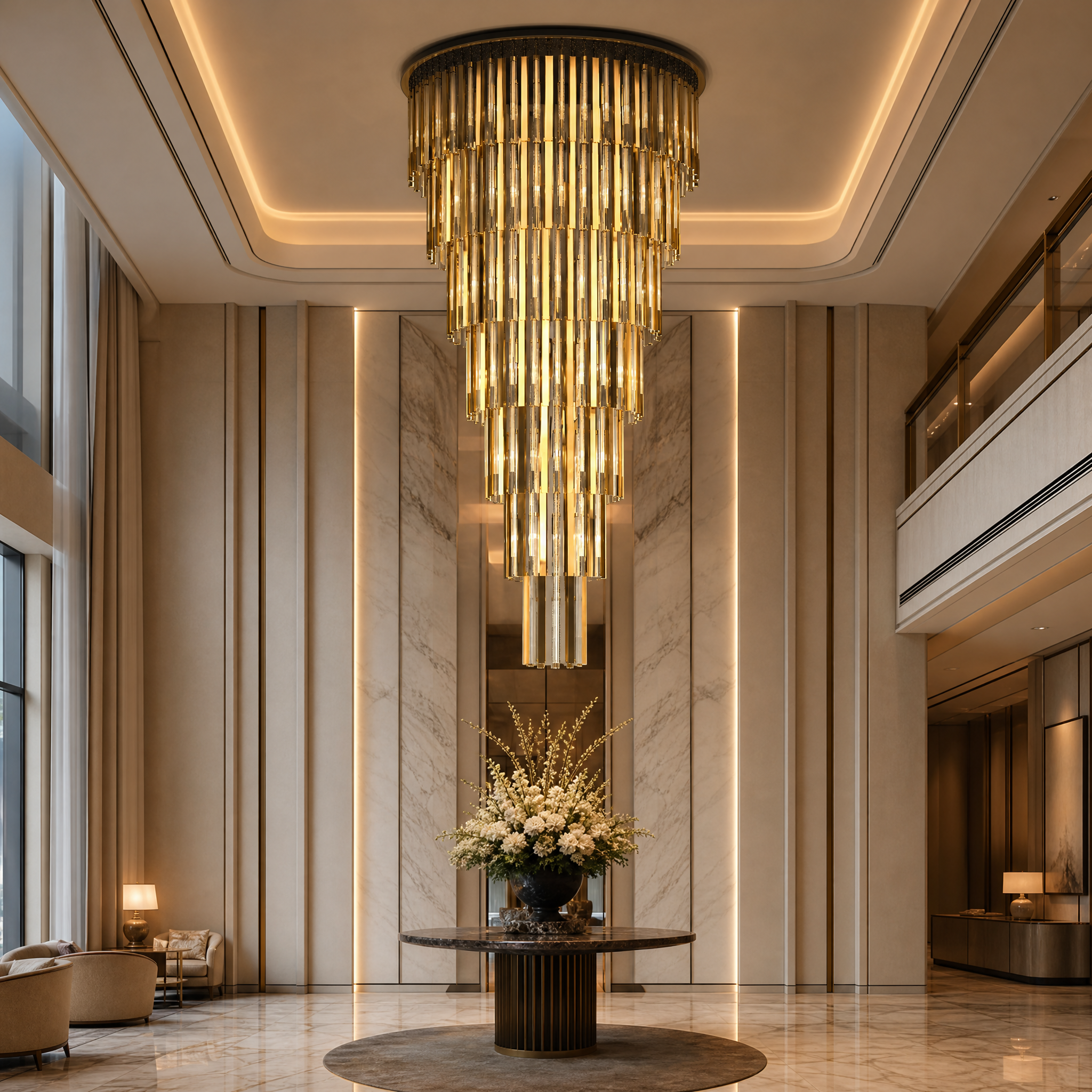 Blaze Luxury Pendant Staircase Chandelier luxury hospitality lifestyle image by VORELLI