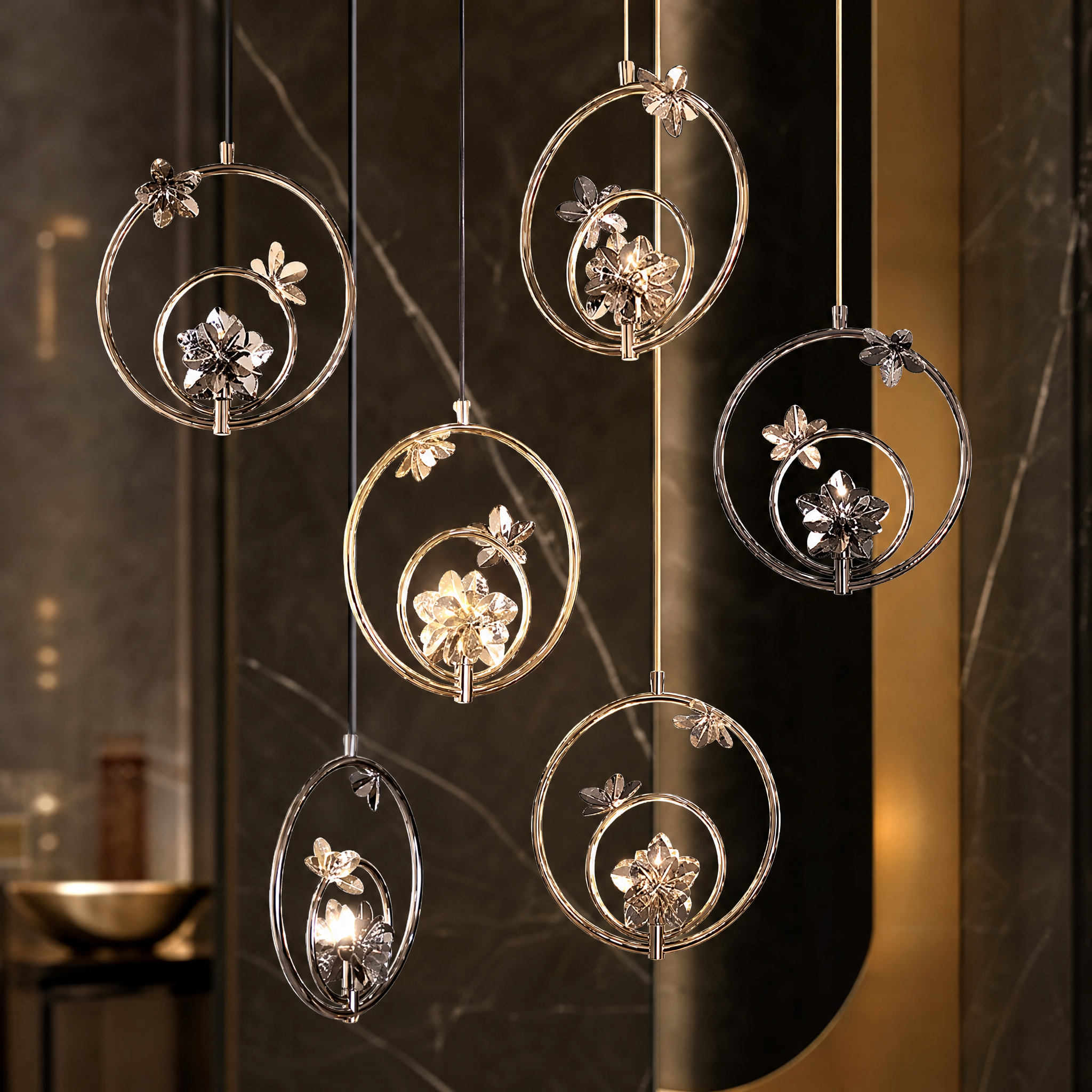 Botticelli Luxury Pendant Staircase Chandelier close-up craftsmanship detail image by VORELLI