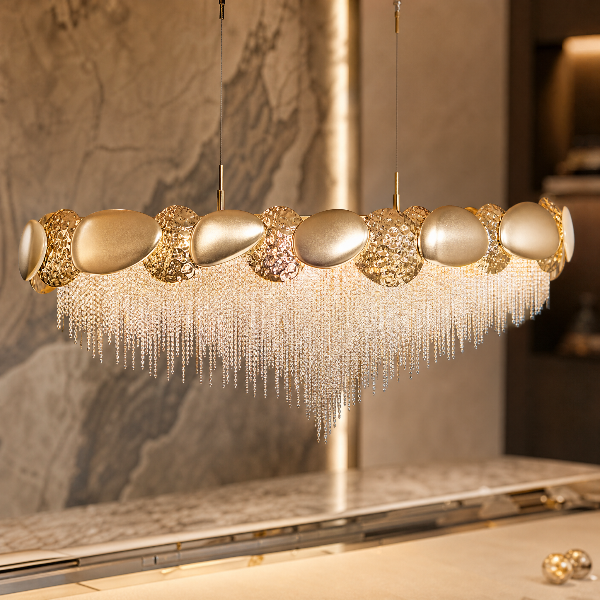 Mastery Luxury Rectangular Chandelier close-up craftsmanship detail image by VORELLI