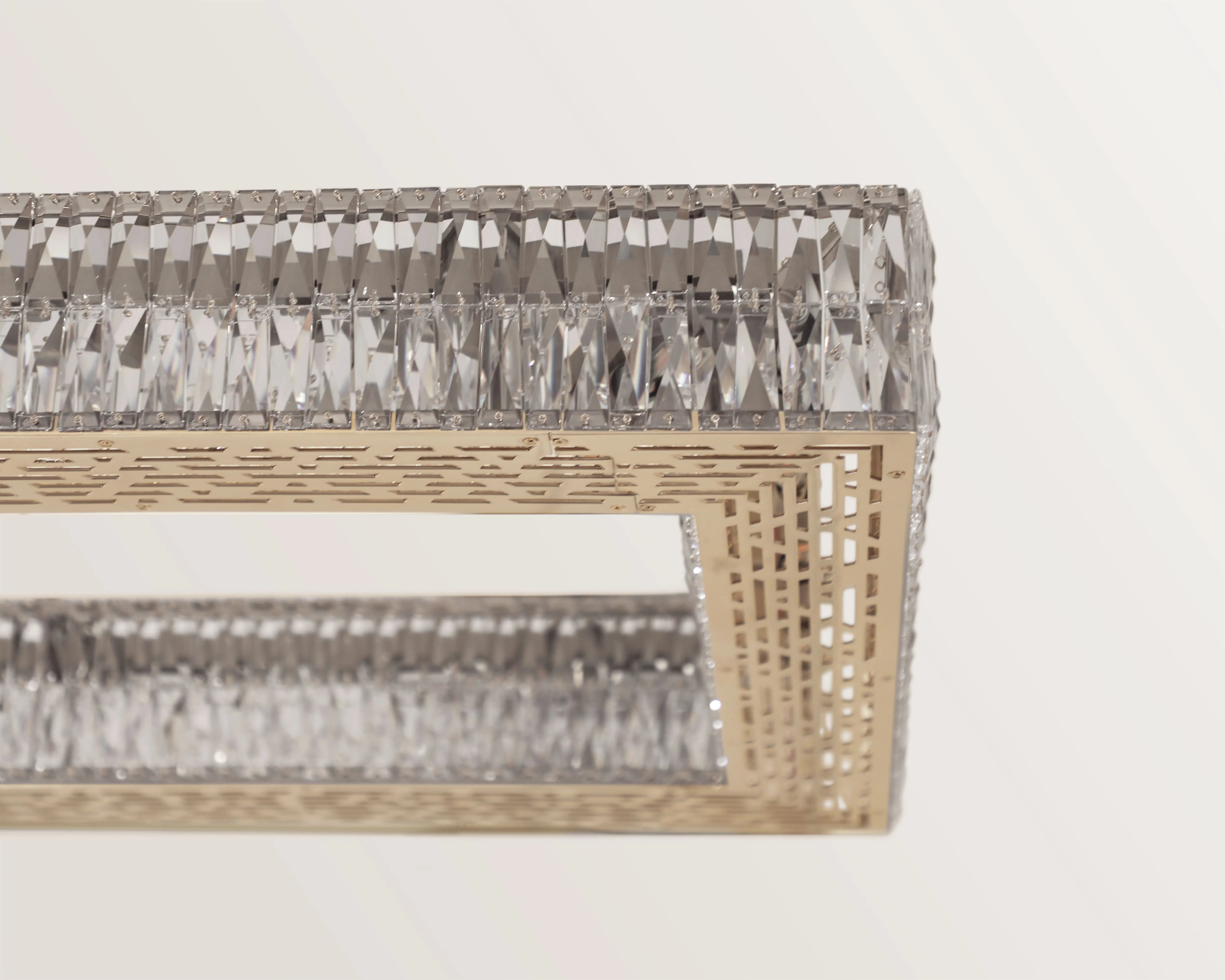 Close-up detail of VORELLI® Spacium (Rectangular) Luxury Rectangular Chandelier showing luxury finish and craftsmanship