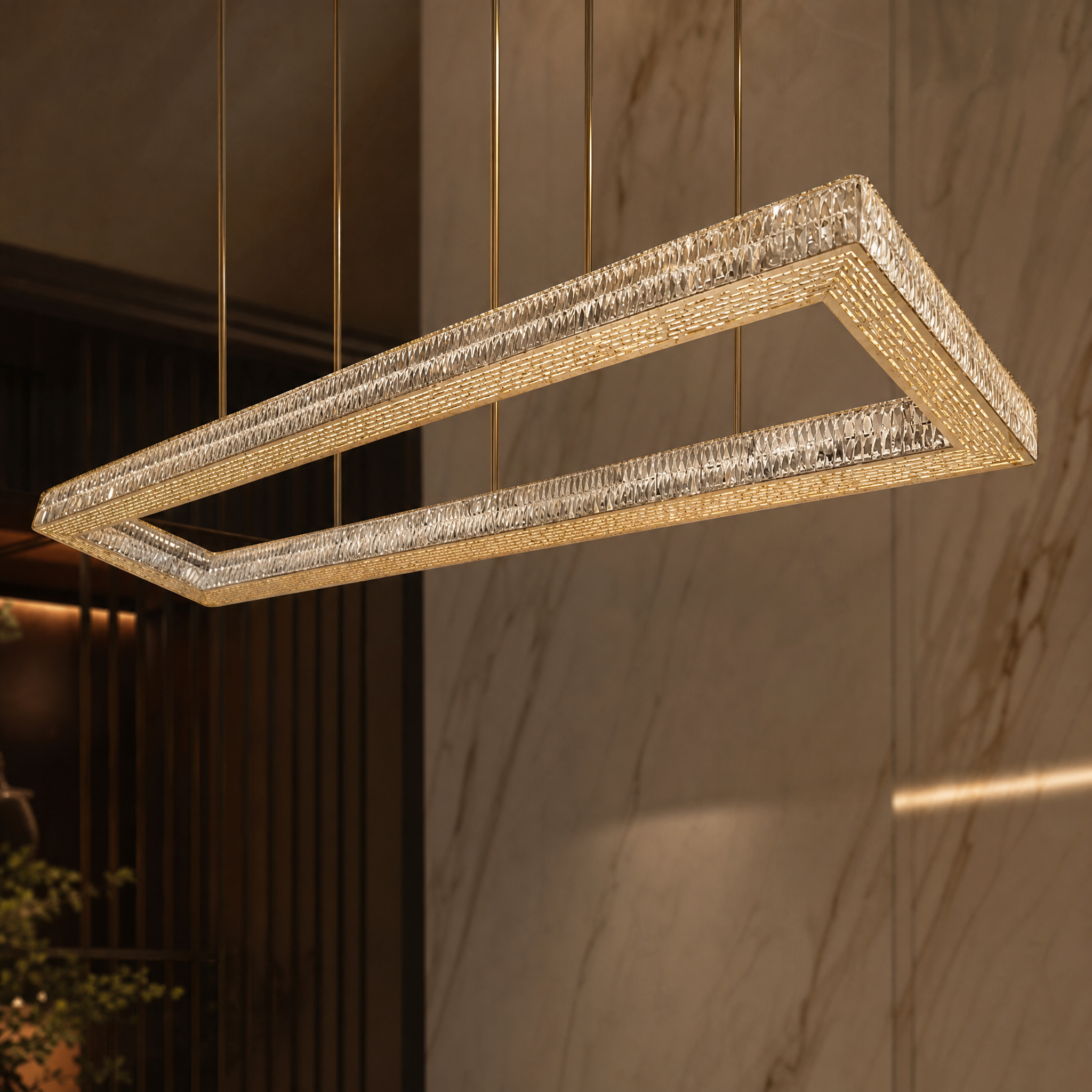 Spacium (Rectangular) Luxury Rectangular Chandelier close-up craftsmanship detail image by VORELLI