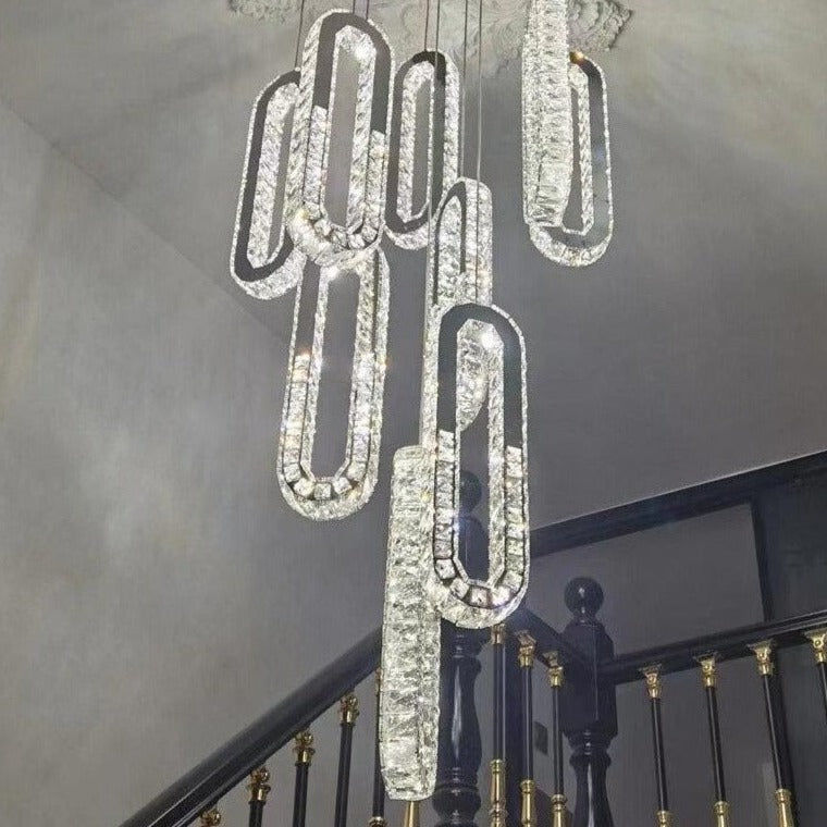 Modern VORELLI Manzoni crystal pendant staircase lighting in a contemporary luxury home landing