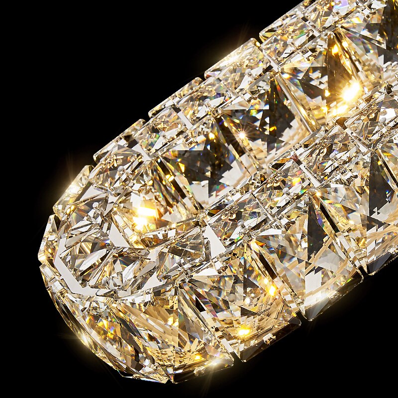 Suspended crystal form detail of the VORELLI Manzoni modern stairwell pendant light