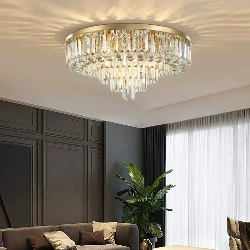 Modern VORELLI Margoux ceiling light with cascading crystal bars and spheres creating a luminous focal point in a contemporary interior