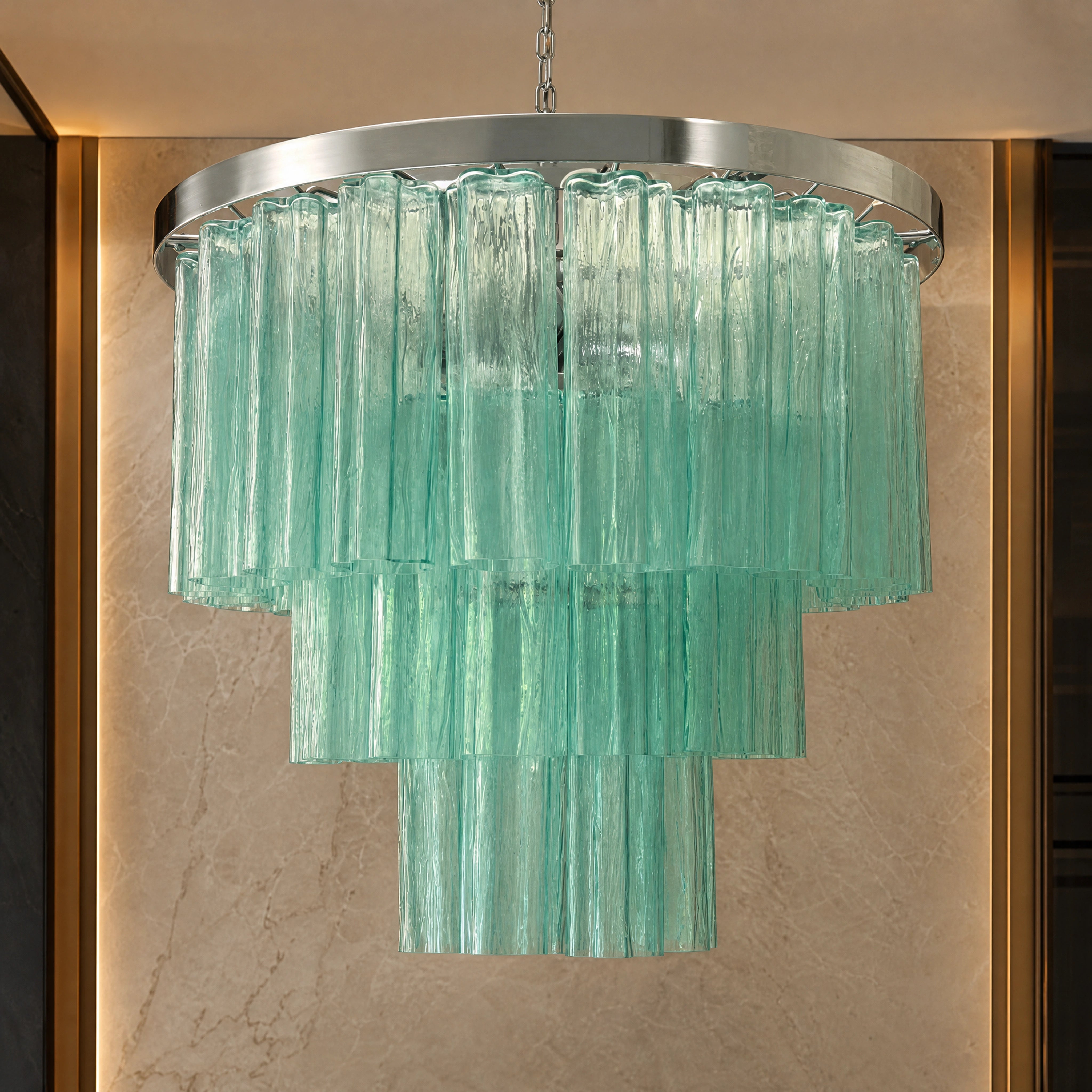 Marina Tronchi Murano Glass Circular Chandelier close-up luxury lifestyle hero image by VORELLI