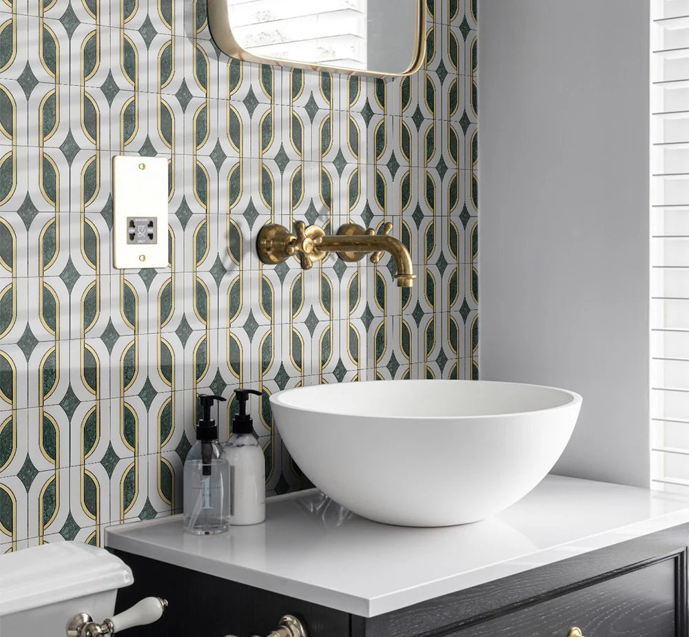 Metal Green Bathroom Waterjet Marble Mosaic luxury green waterjet marble mosaic for premium UK interiors
