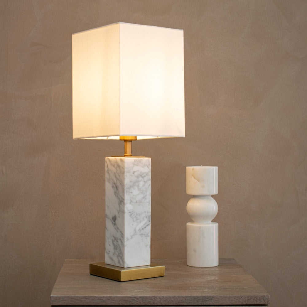 Micevo White Marble Column Table Lamp by VORELLI, table lamp product image for bedrooms, consoles and hotel suites