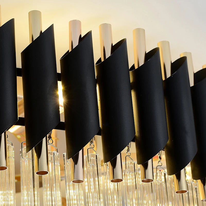 Close-up of sleek cylinder tubing and crystal arrangement on the VORELLI Milltimber Grandeur ceiling light