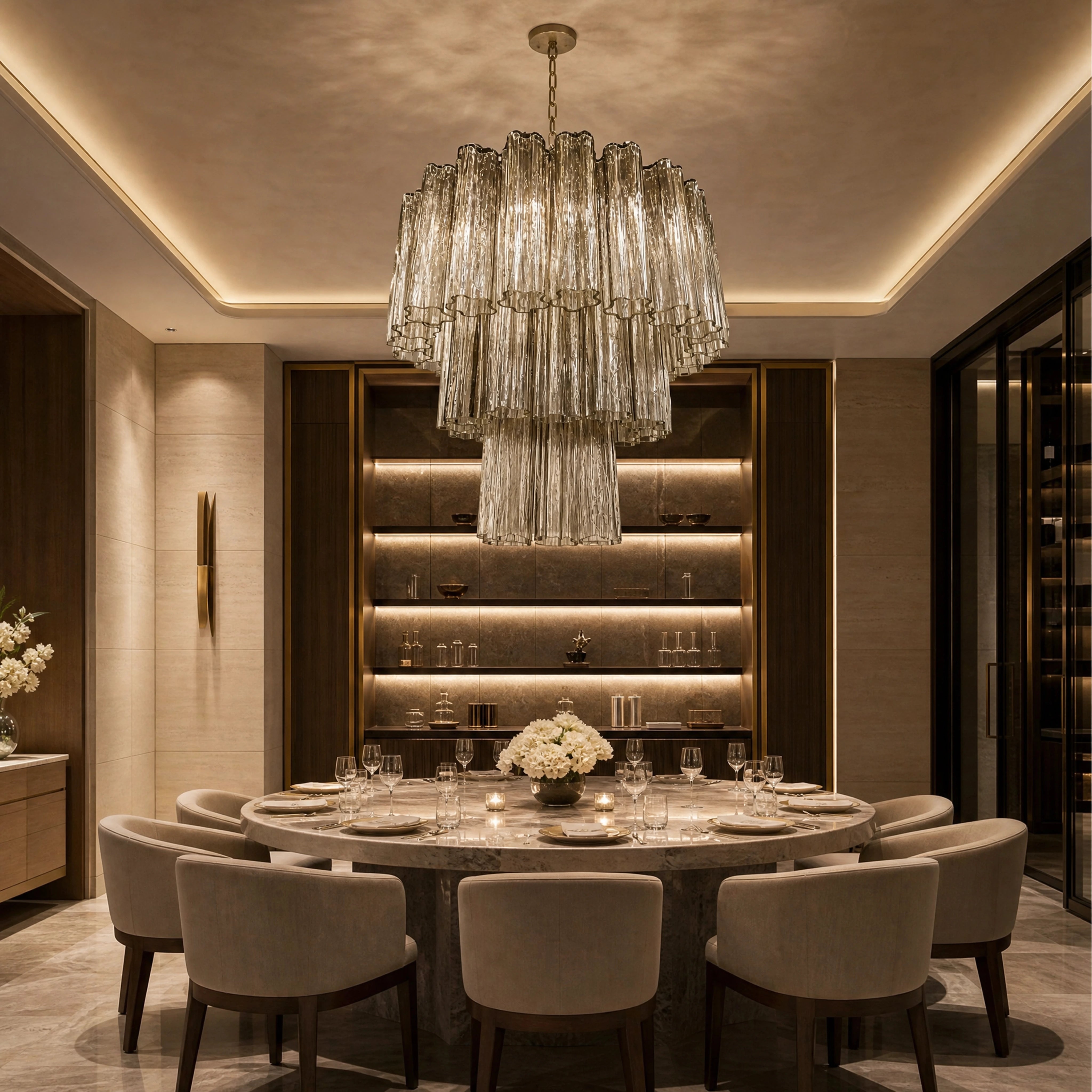 Mirabella Tronchi Murano Glass Circular Chandelier luxury hospitality interior lifestyle image by VORELLI