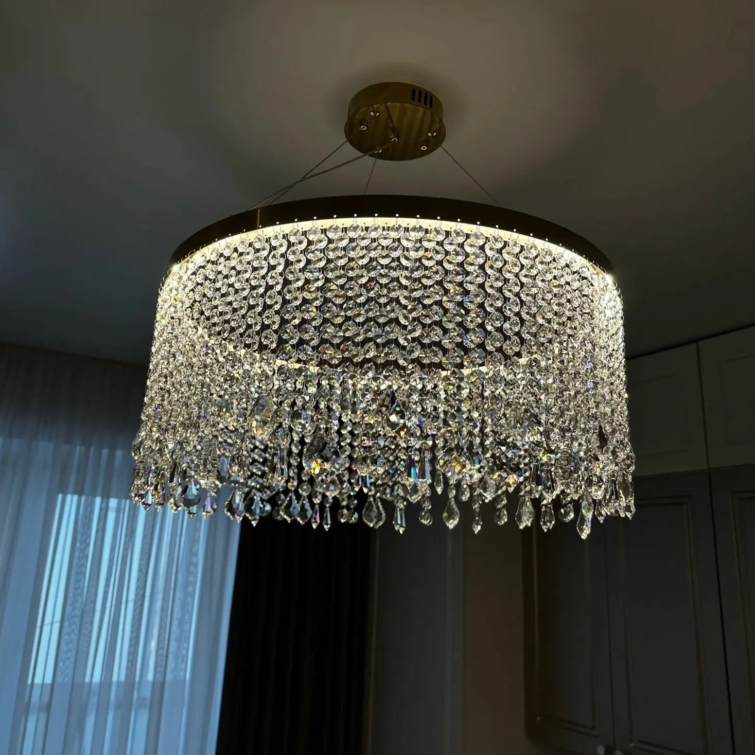 VORELLI® Modesto luxury circular chandelier creating elegant focal point in contemporary living space