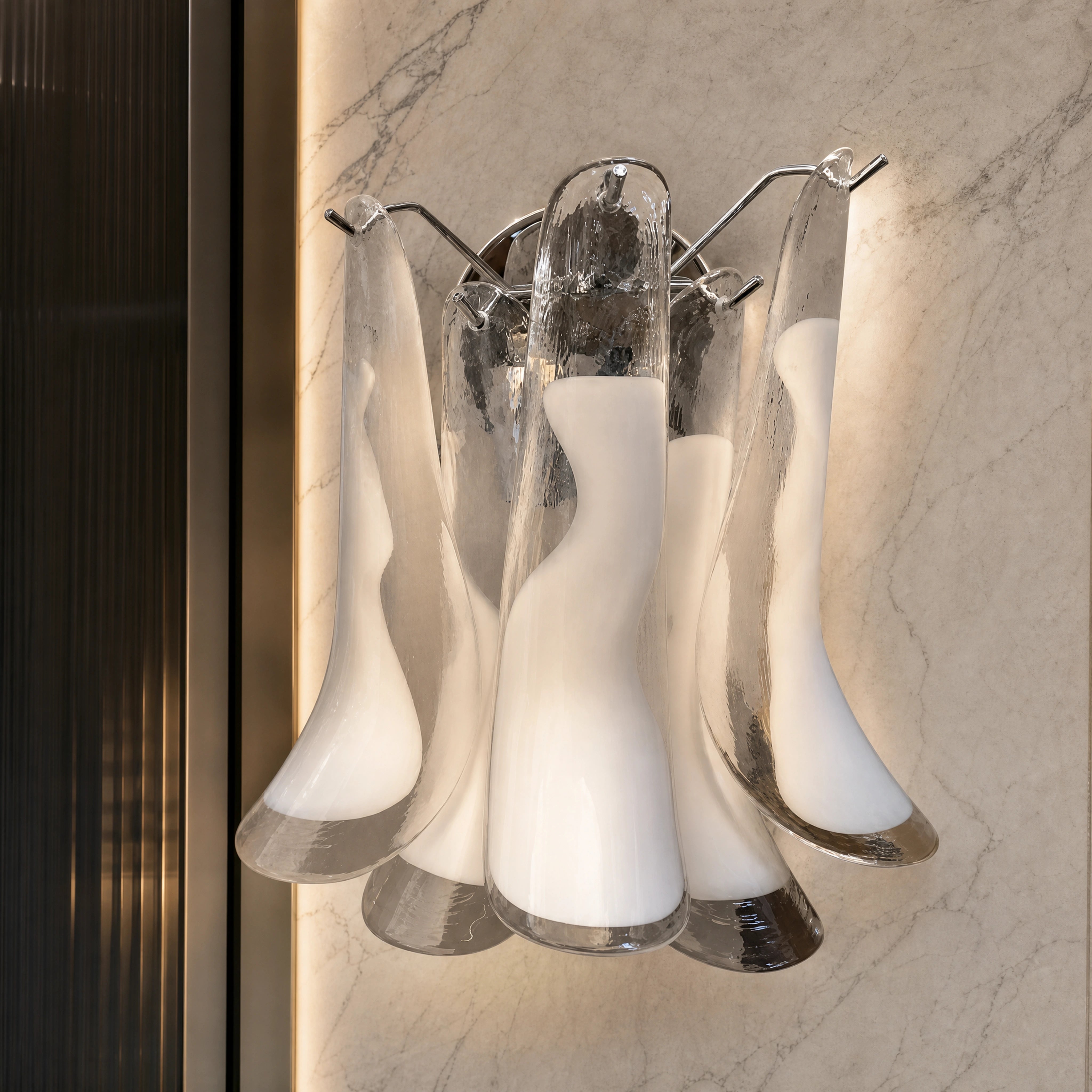 Monza Selle Murano Glass Wall Light close-up luxury lifestyle hero image by VORELLI
