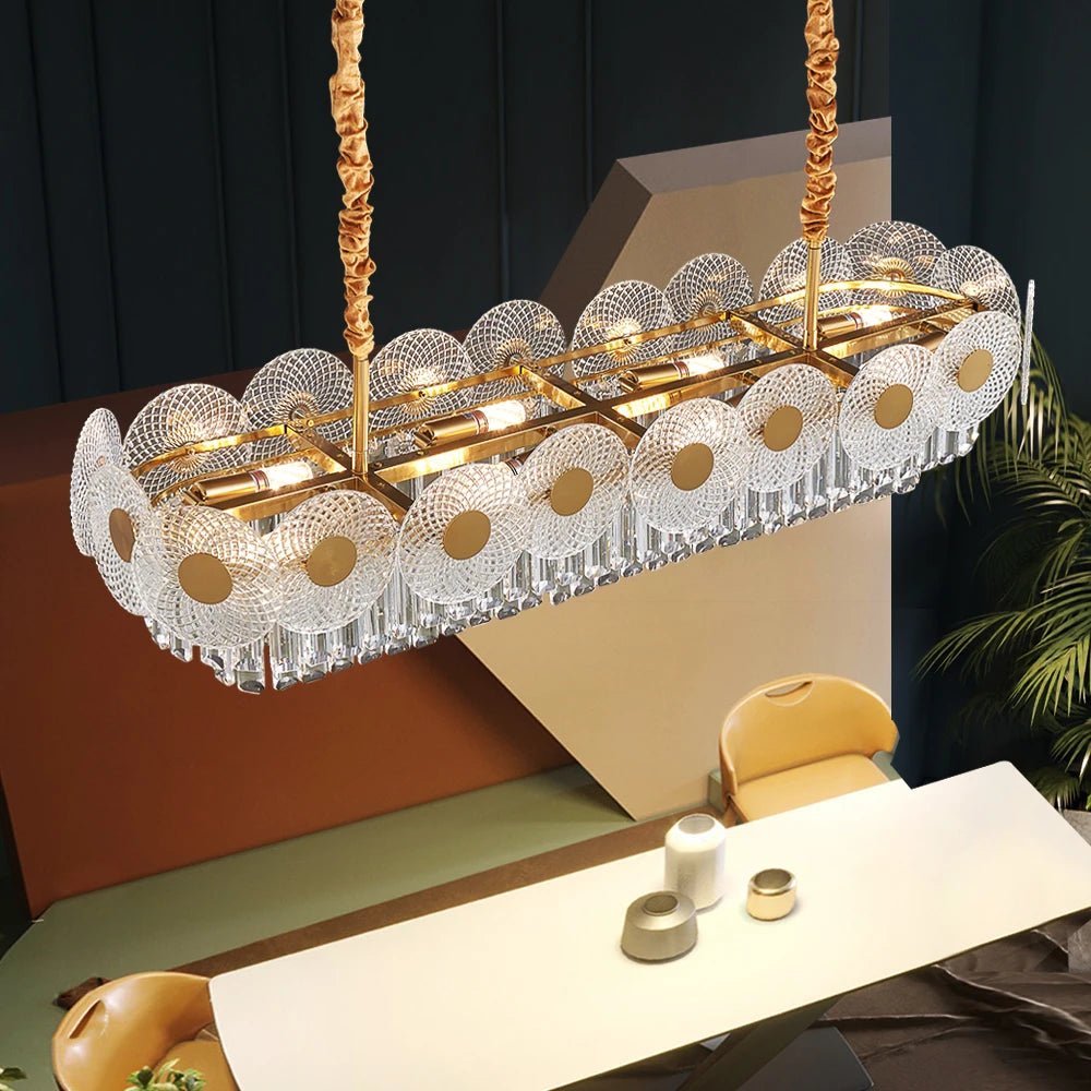 VORELLI® Morandi luxury rectangular chandelier creating refined focal lighting in contemporary dining space