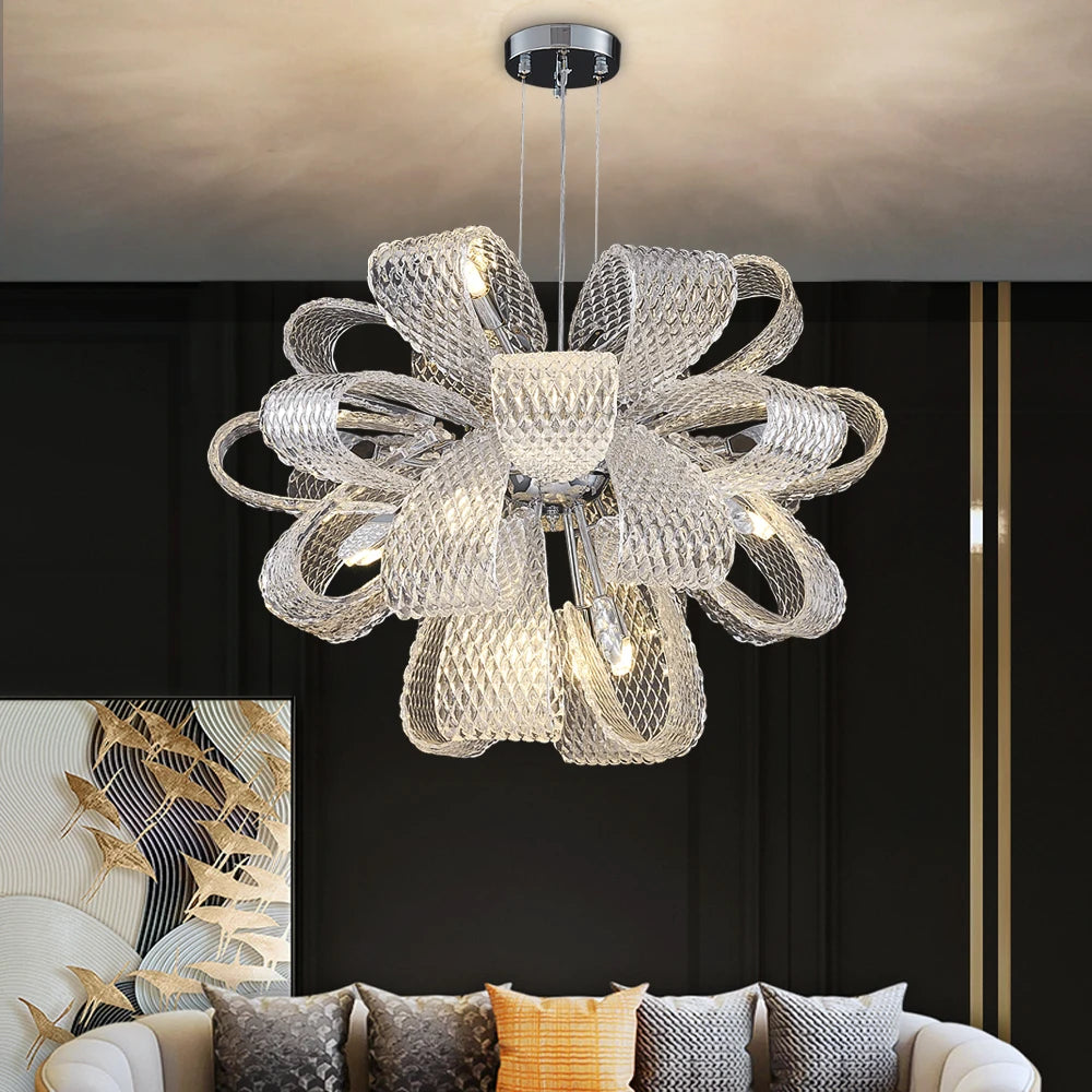 VORELLI® Munz luxury circular chandelier creating artistic focal lighting in contemporary living space
